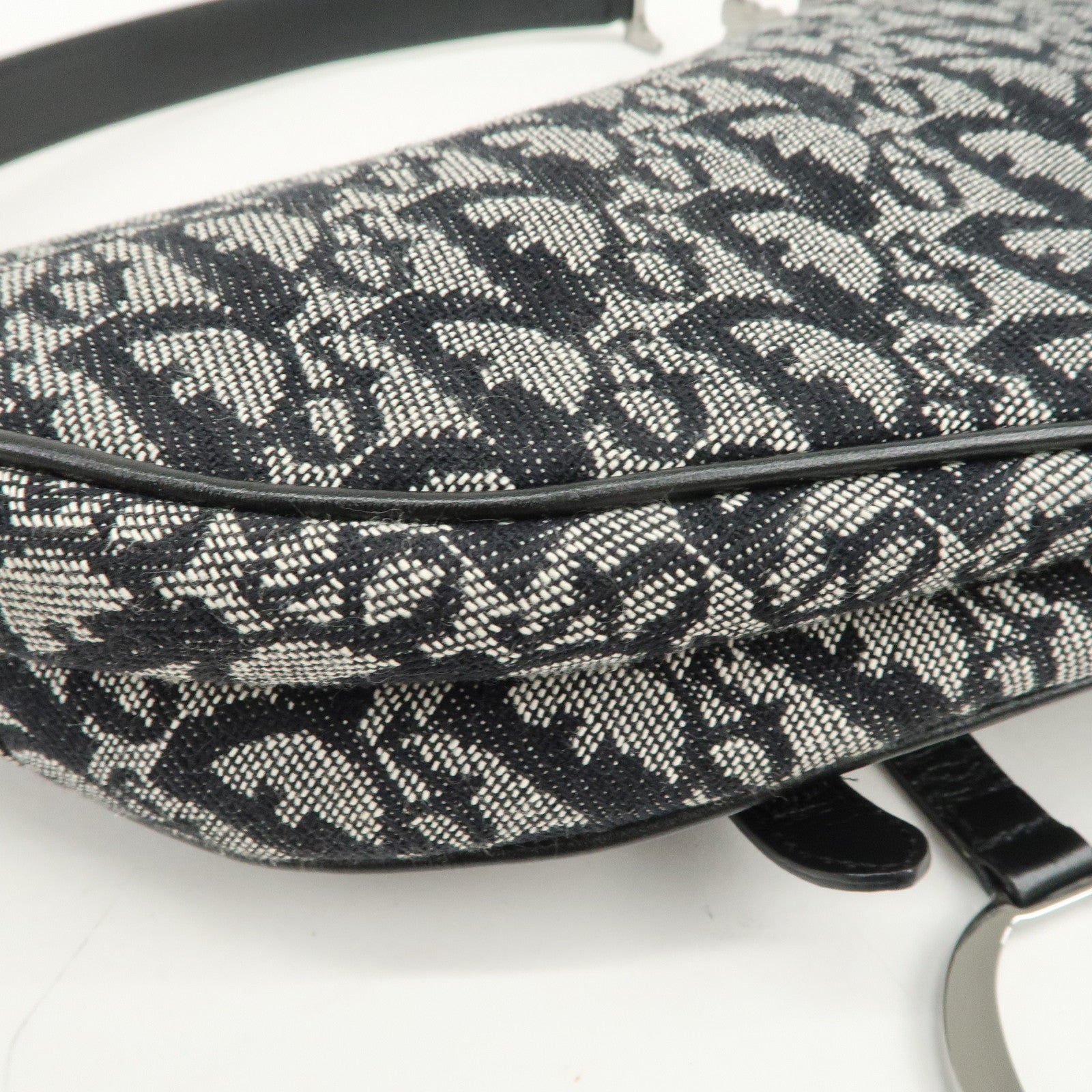 Christian Dior Trotter Canvas Leather Saddle Bag Hand Bag Black
