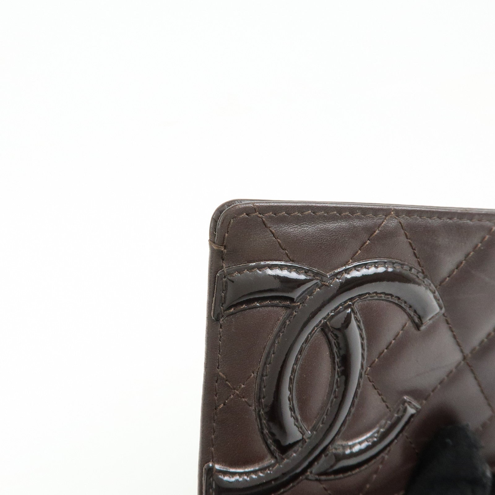 CHANEL Cambon Line COCO Mark Lamb Skin Leather Card Case A26725