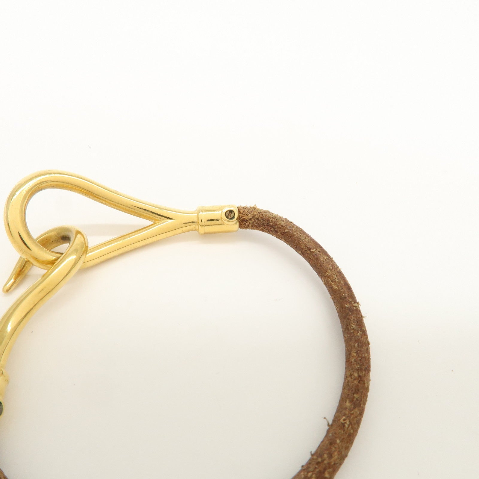 HERMES Leather Jumbo Choker Bracelet Brown Gold