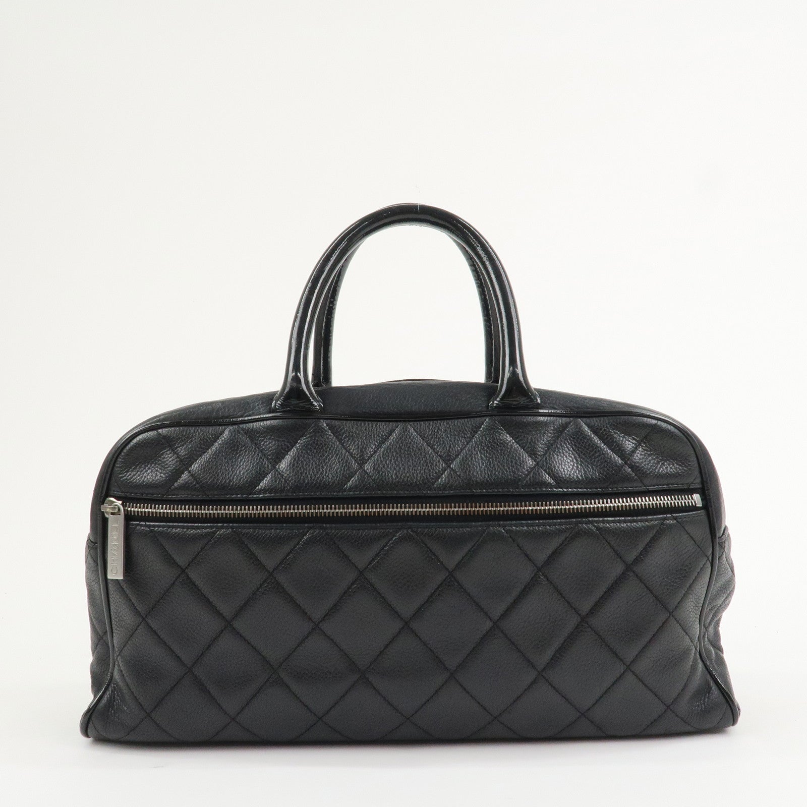 CHANEL Matelasse Leather Boston Bag Bowling Bag Black A15685