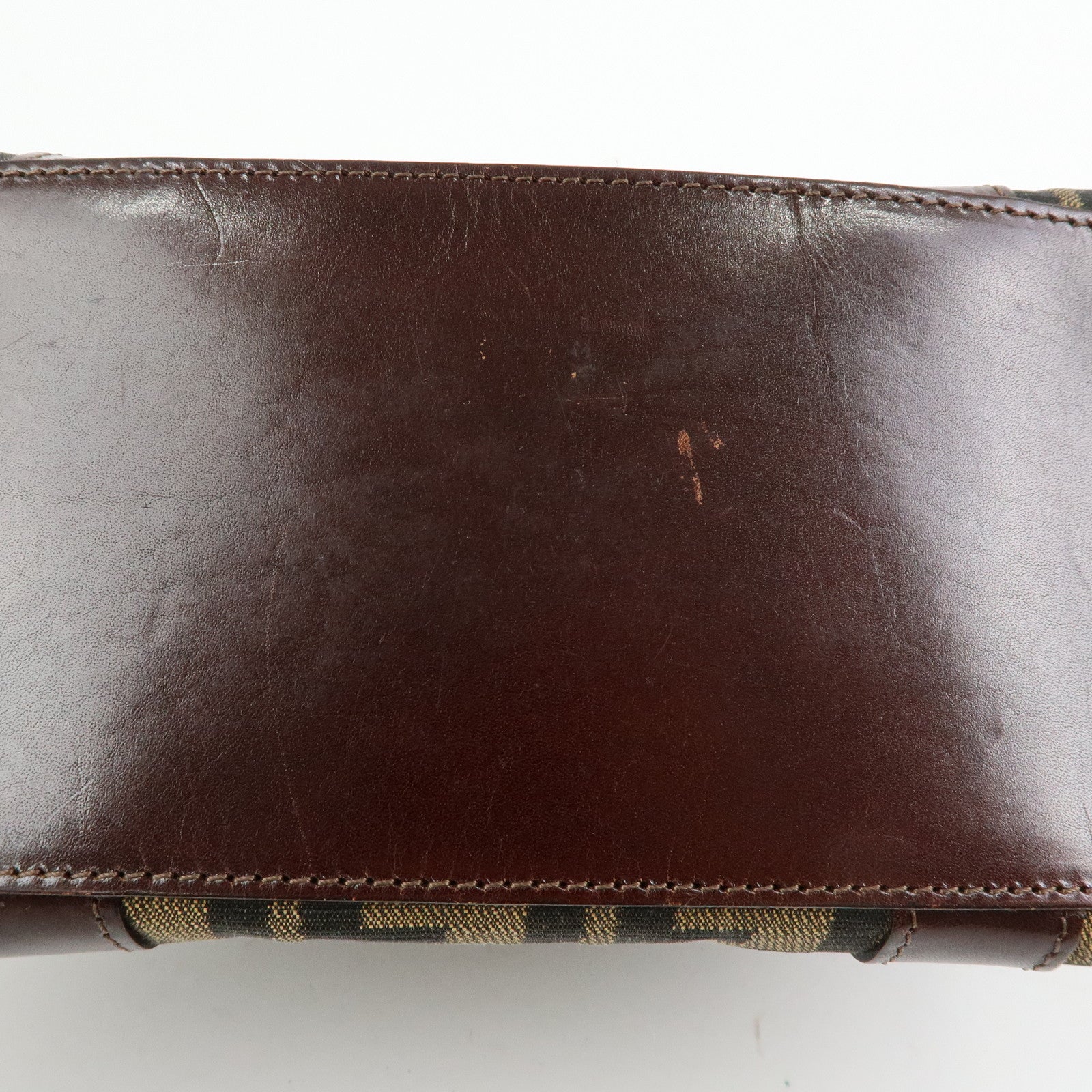 FENDI Zucca Jacquard Canvas Leather Top Handle Hand Bag Brown