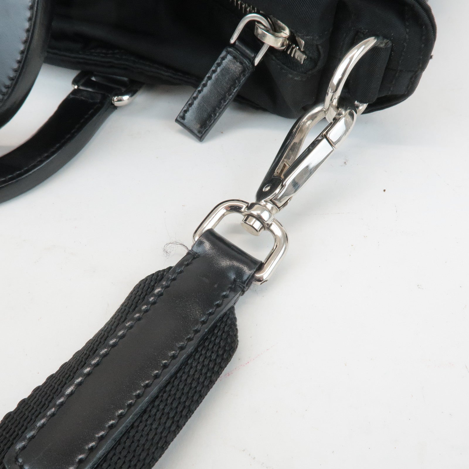 PRADA Triangel Logo Leather Nylon 2Way Bag Tote Bag Black BN1066