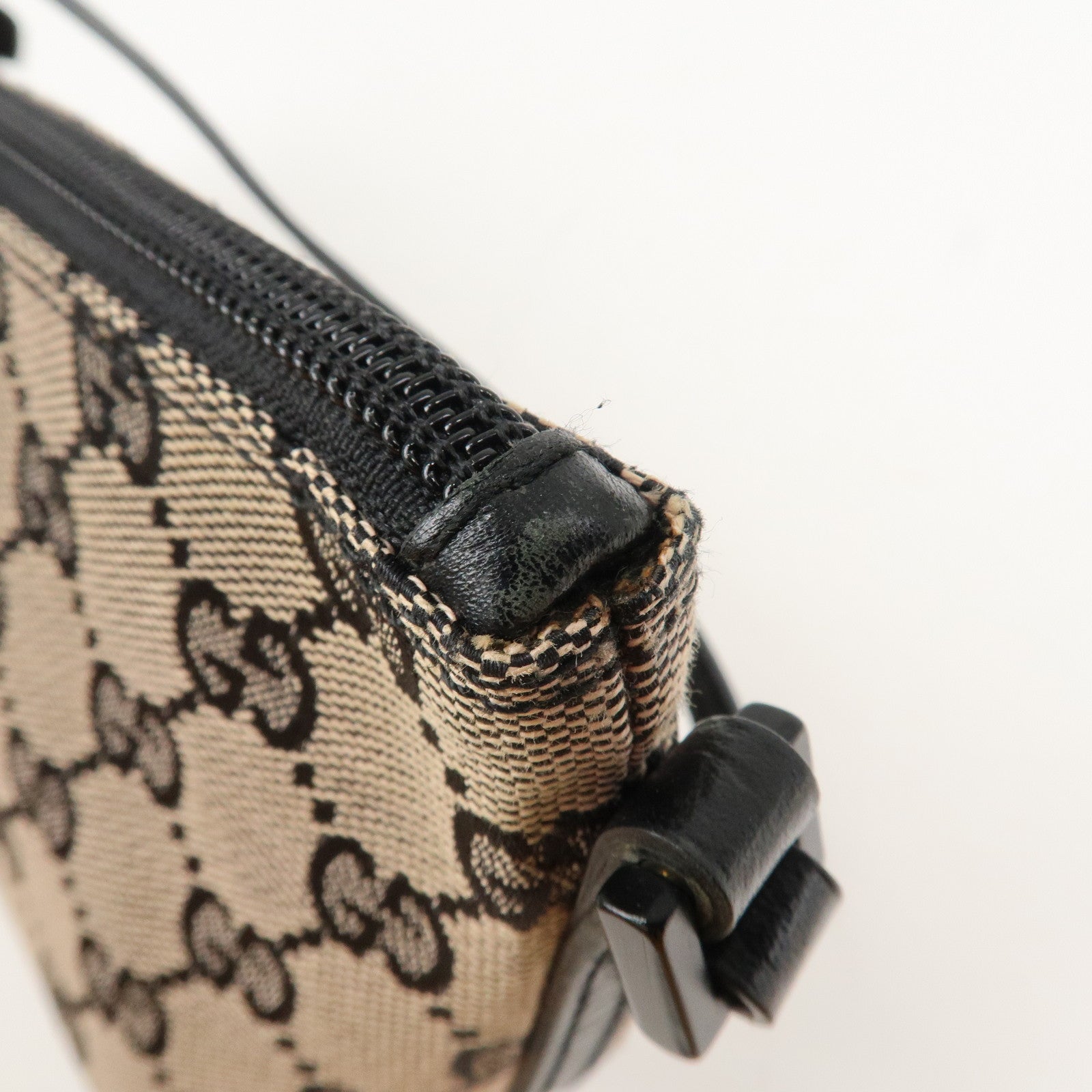 GUCCI Boat Bag GG Canvas Leather Hand Bag Beige Navy 07198