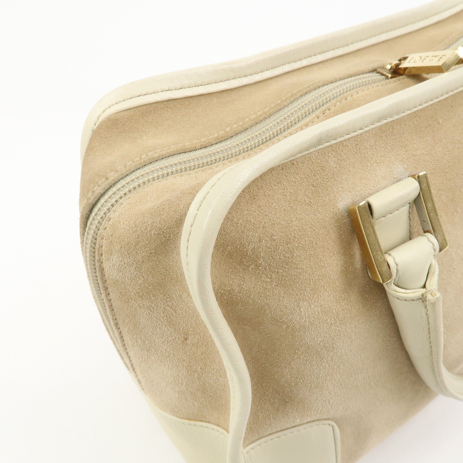 LOEWE Anagram Amazona 28 Suede Leather Hand Bag Beige Ivory