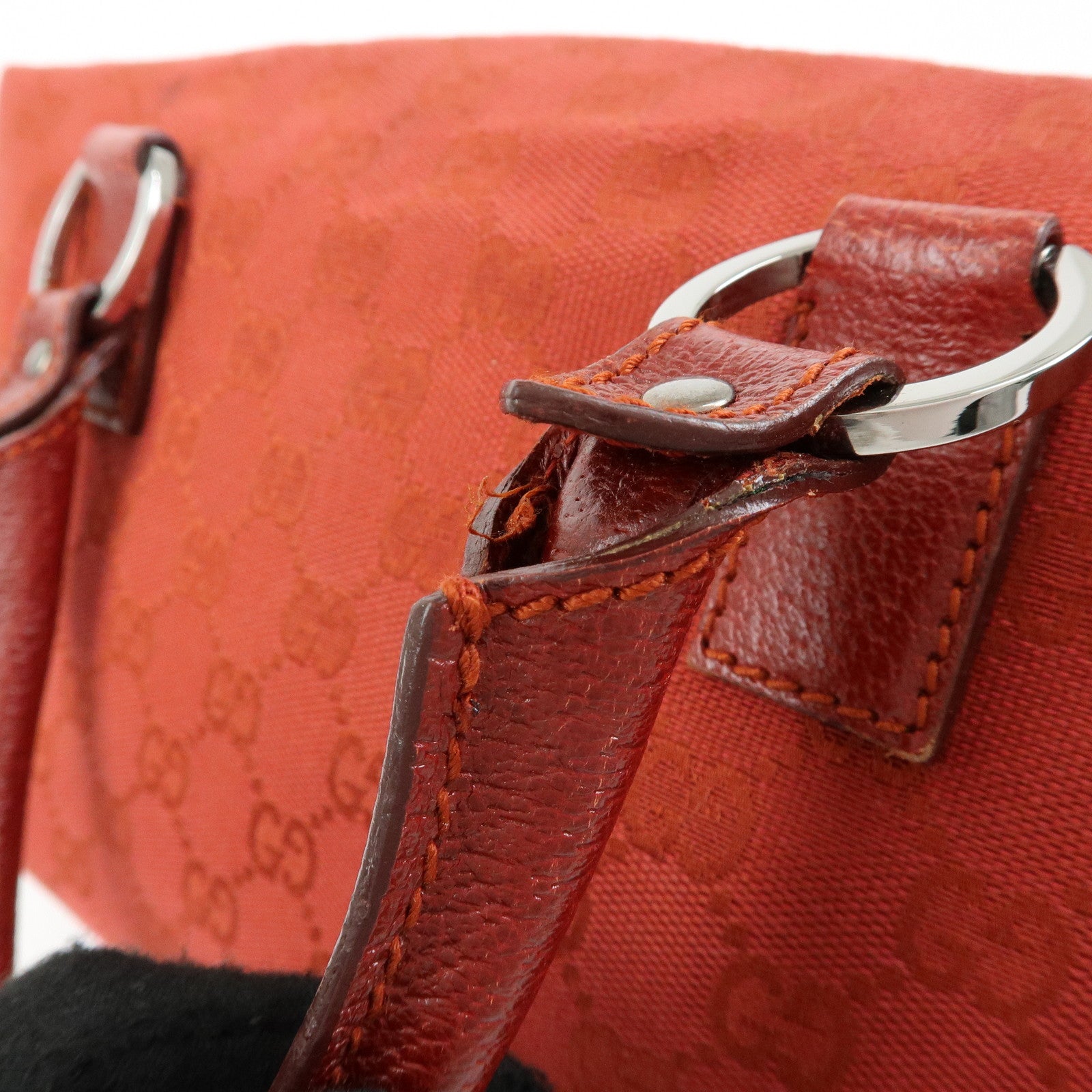 GUCCI GG Canvas Leather Hand Bag Tote Bag Red 113009
