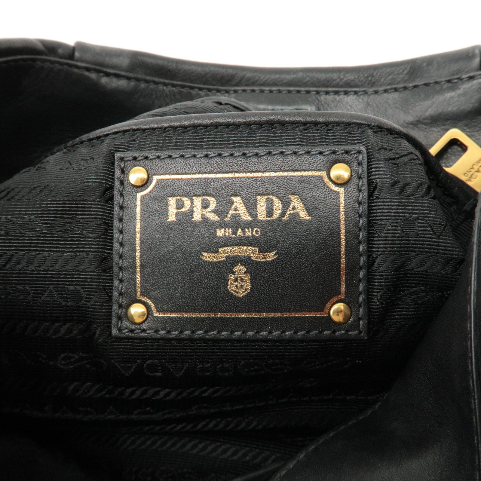 PRADA Logo Leather Shoulder Bag Hand Bag Black BR4930 Used