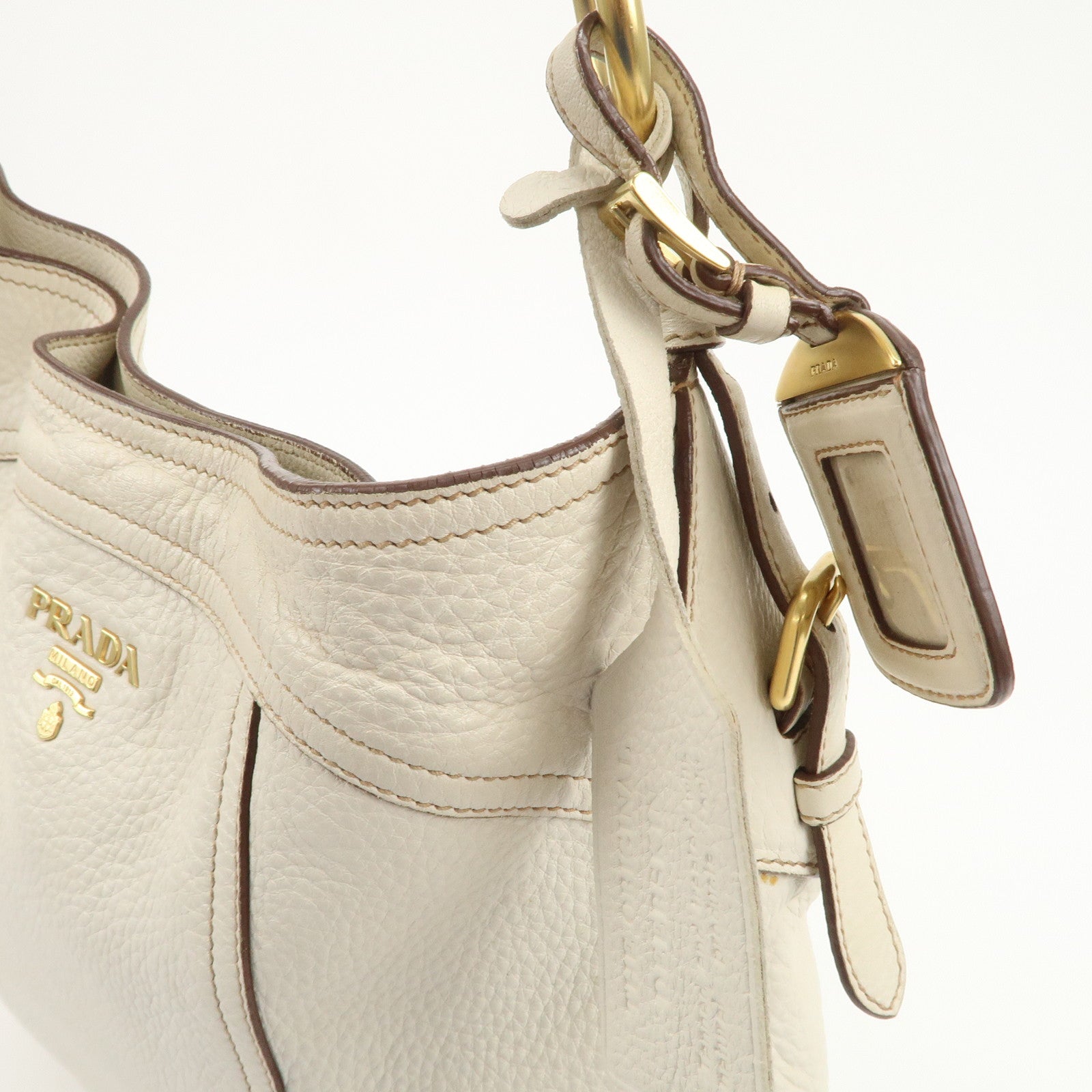 PRADA Logo Shoulder Bag Hand Bag Ivory