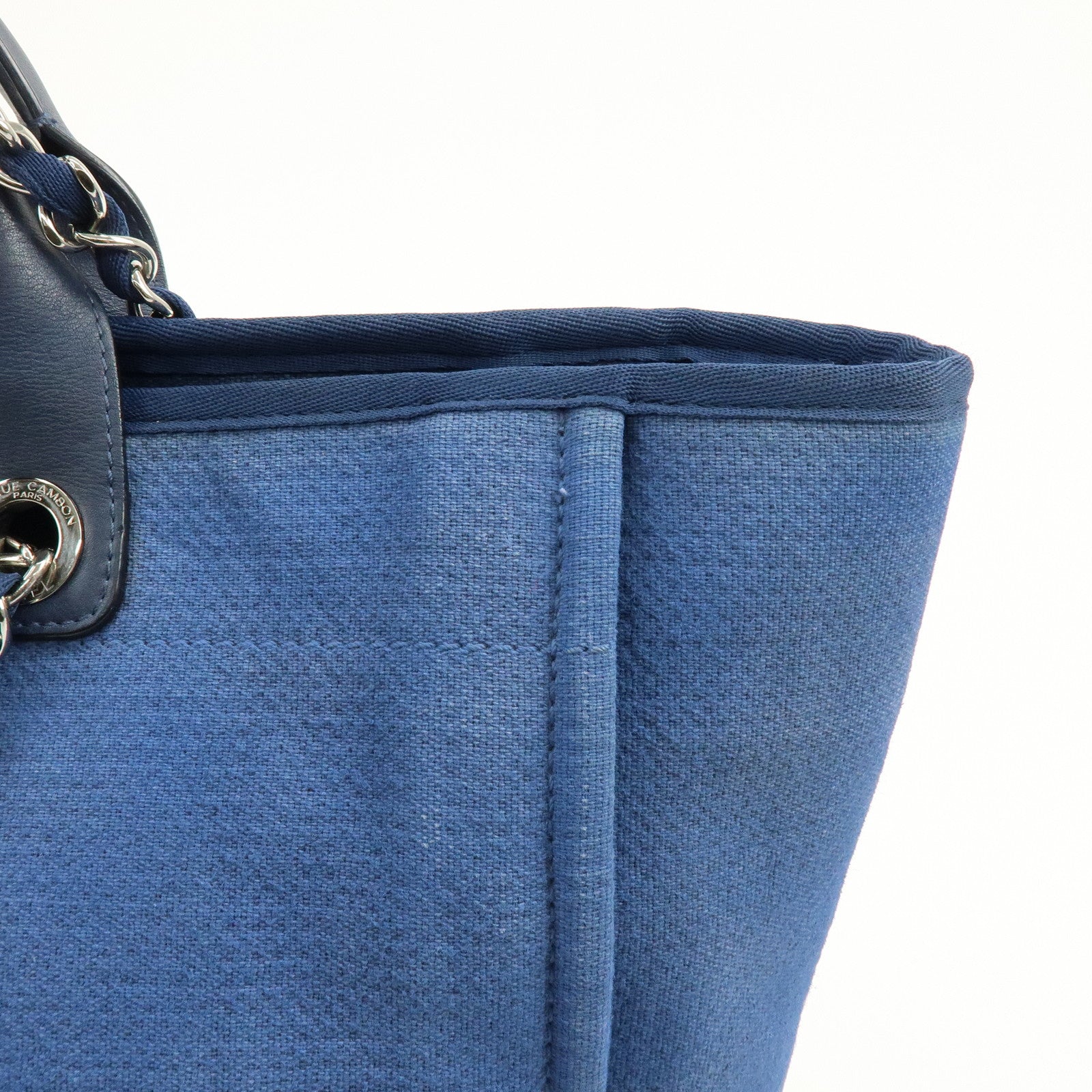 CHANEL Deauville GM Canvas Leather 2Way Tote Bag Blue A66941