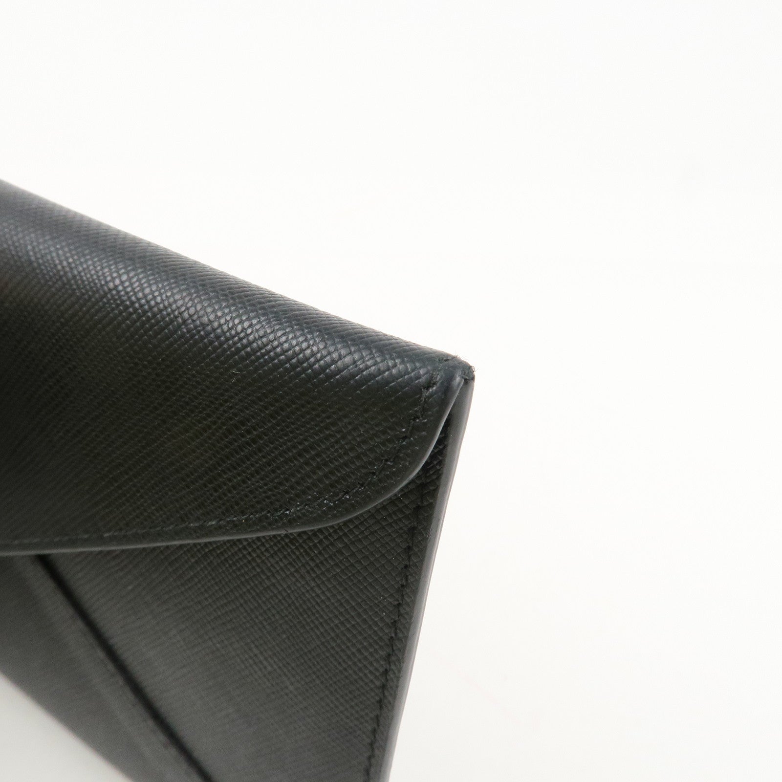 PRADA Saffiano Leather Envelope Flap Long Wallet Black 1M1175 Used