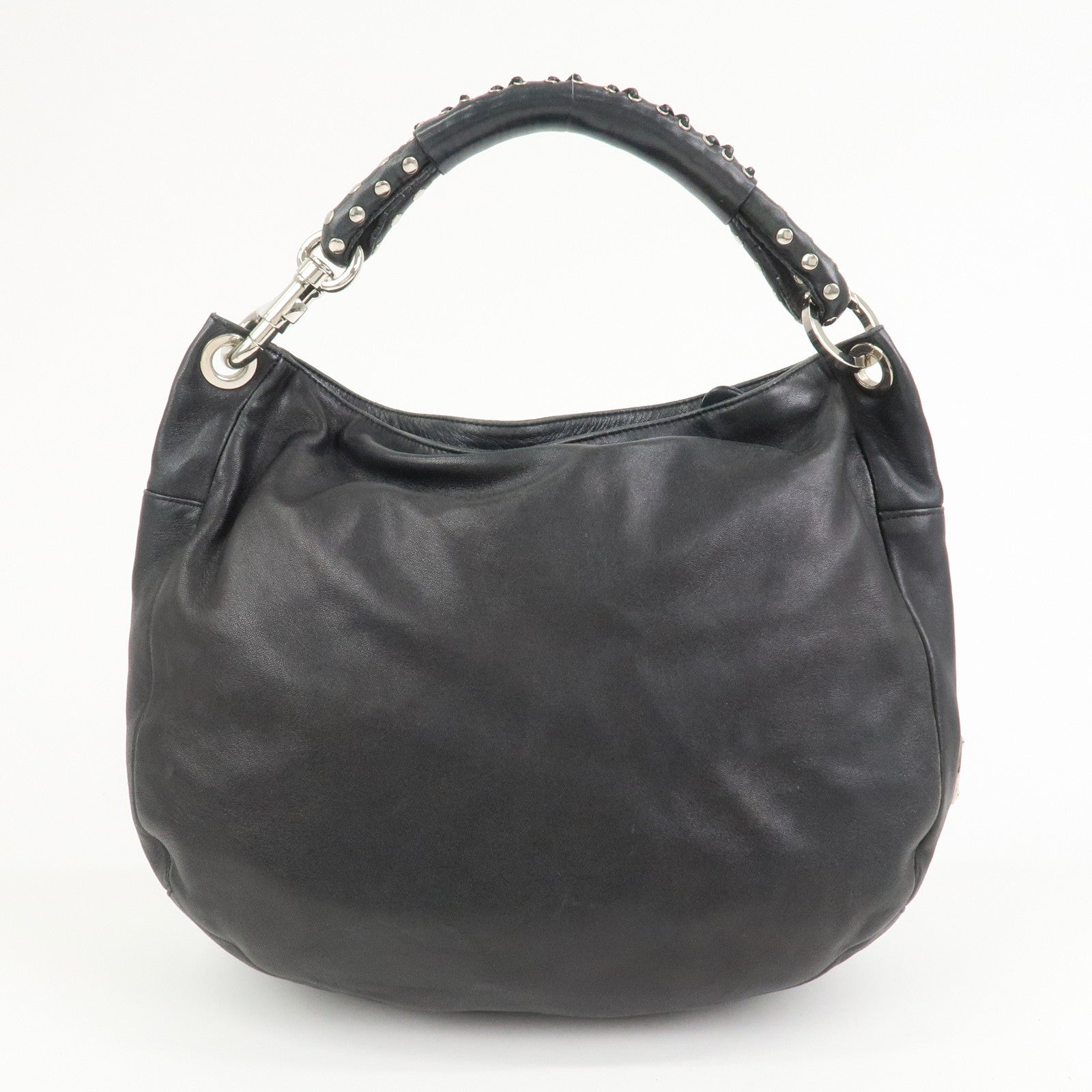 JIMMY CHOO Studs Leather Shoulder Bag Hand Bag Black