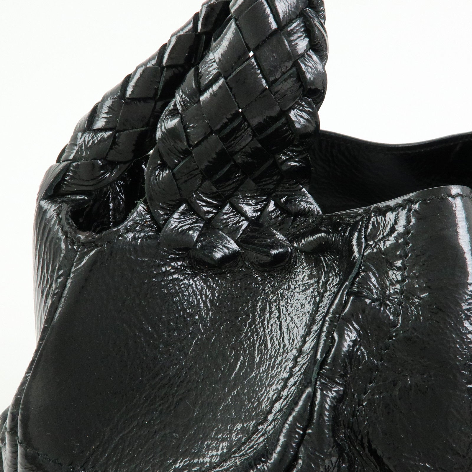 Ferragamo Gancini Patent Leather Hand Bag Shoulder Bag Black