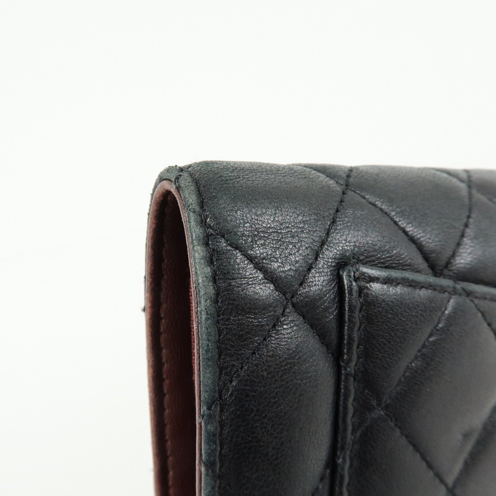 CHANEL Matelasse COCO Mark Lamb Skin Flap Bi-fold Long Wallet Black