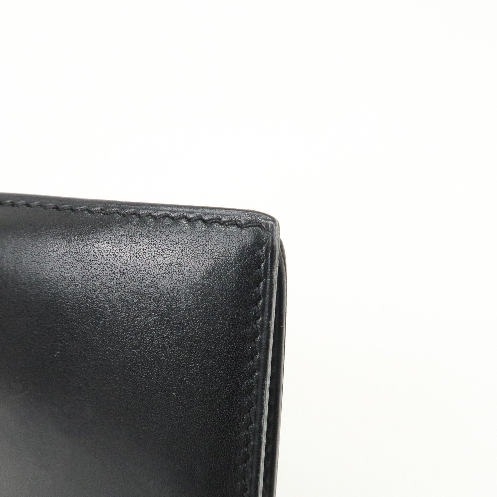 HERMES Box Calf Leather Beant Classic Long Wallet Black