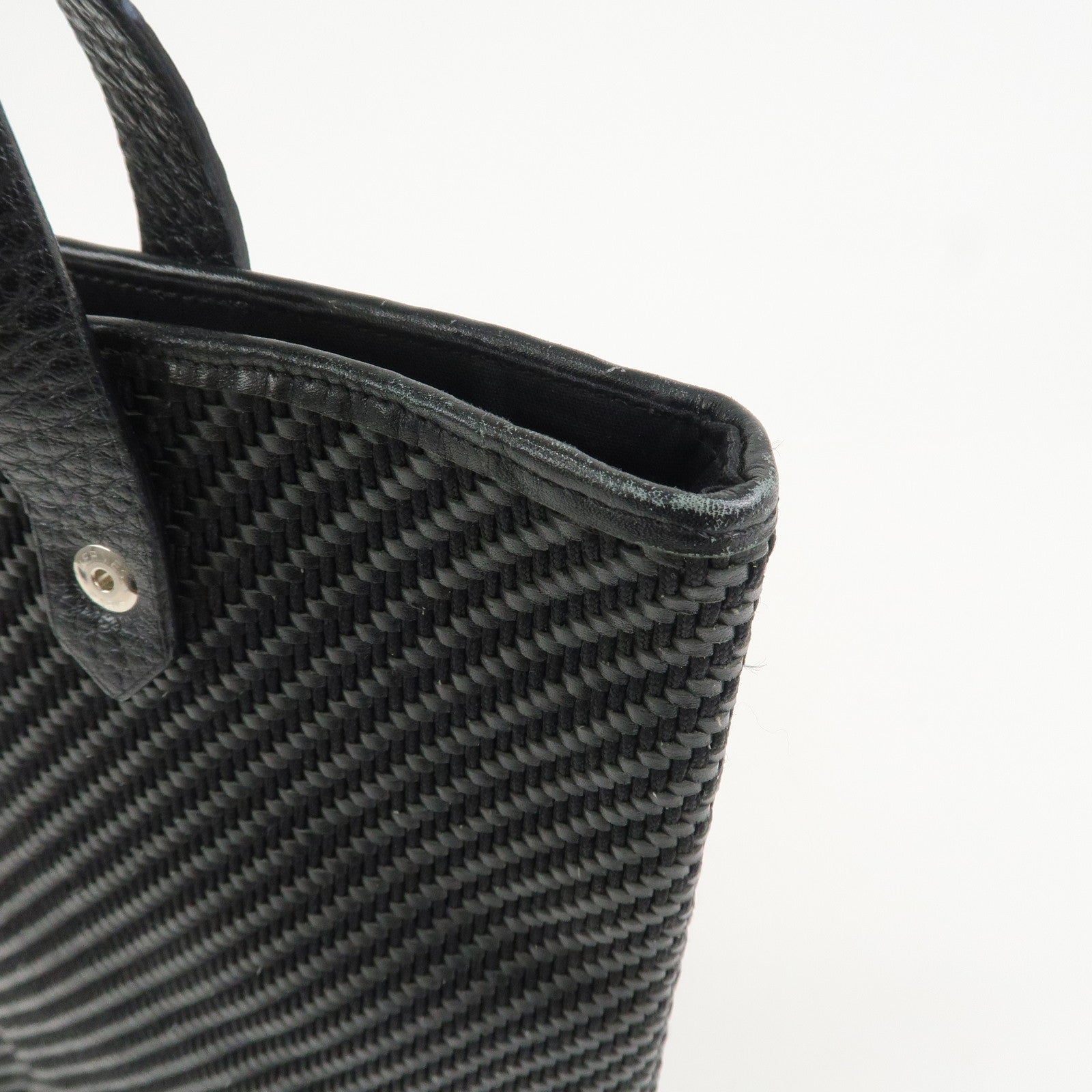 HERMES Amedaba PM Diago Canvas Leather Tote Bag Hand Bag Black