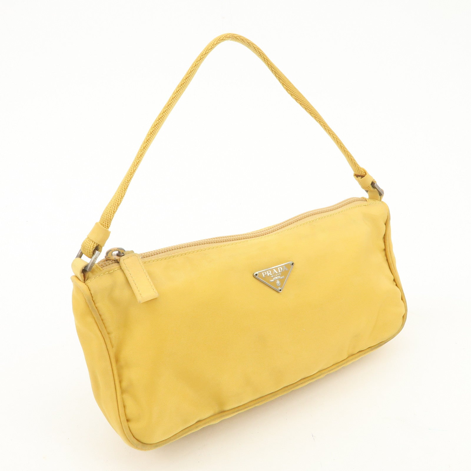 PRADA Triangle Logo Nylon Pouch Shoulder Bag Hand Bag Yellow Used