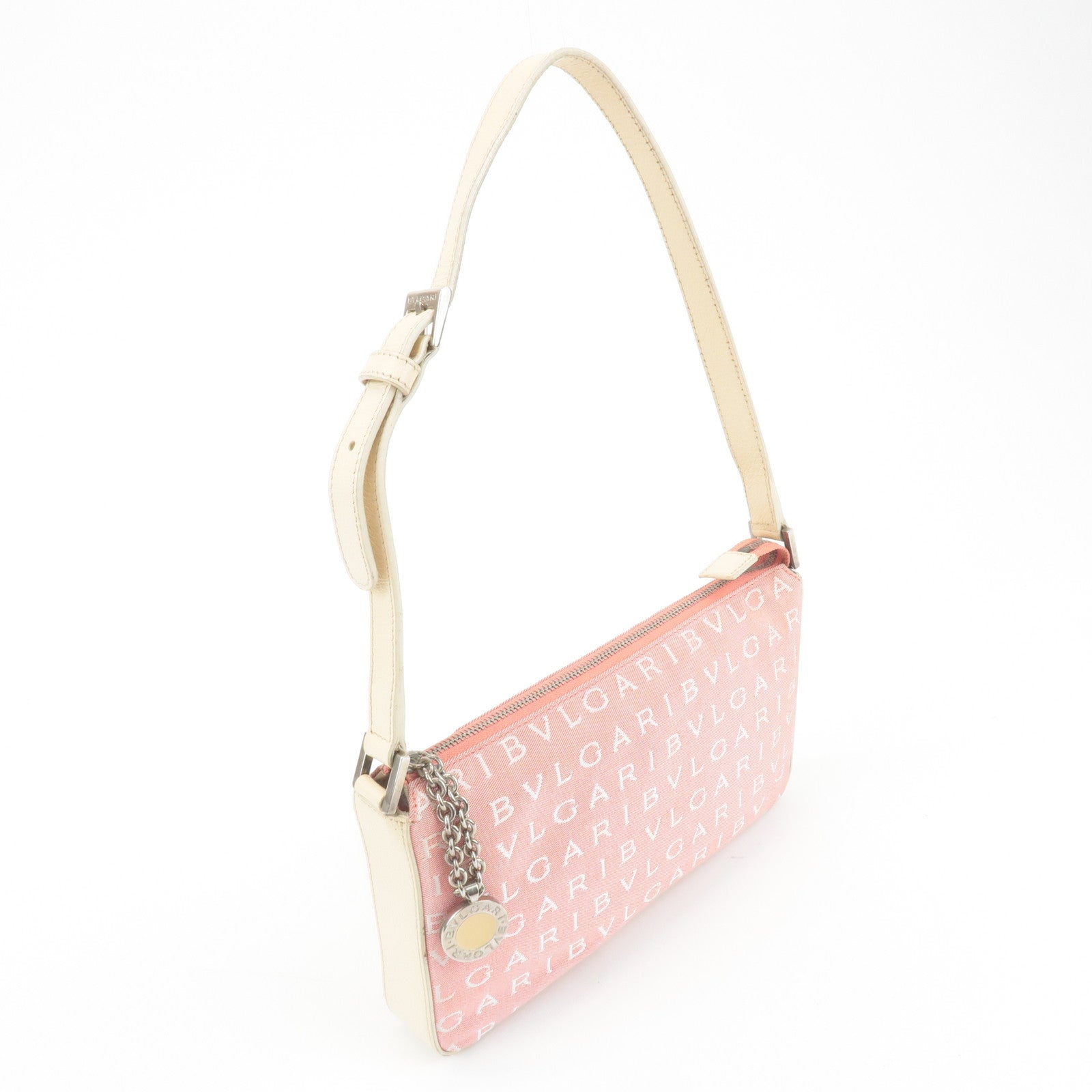 BVLGARI Logo Mania Leather Canvas Shoulder Bag Hand Bag Pink Used