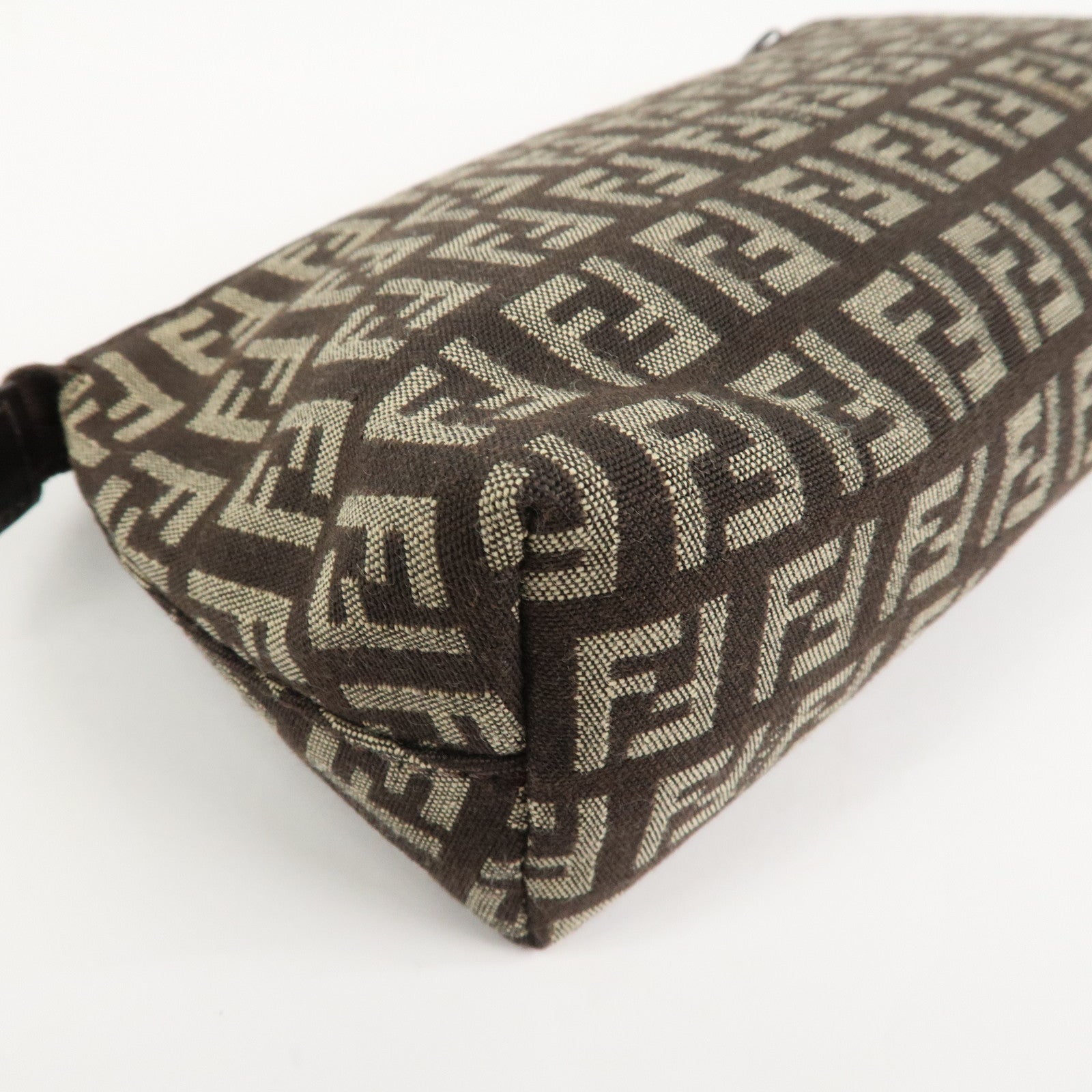 FENDI Zucchino Canvas Leather Cosmetic Pouch Makeup Pouch 7N0038