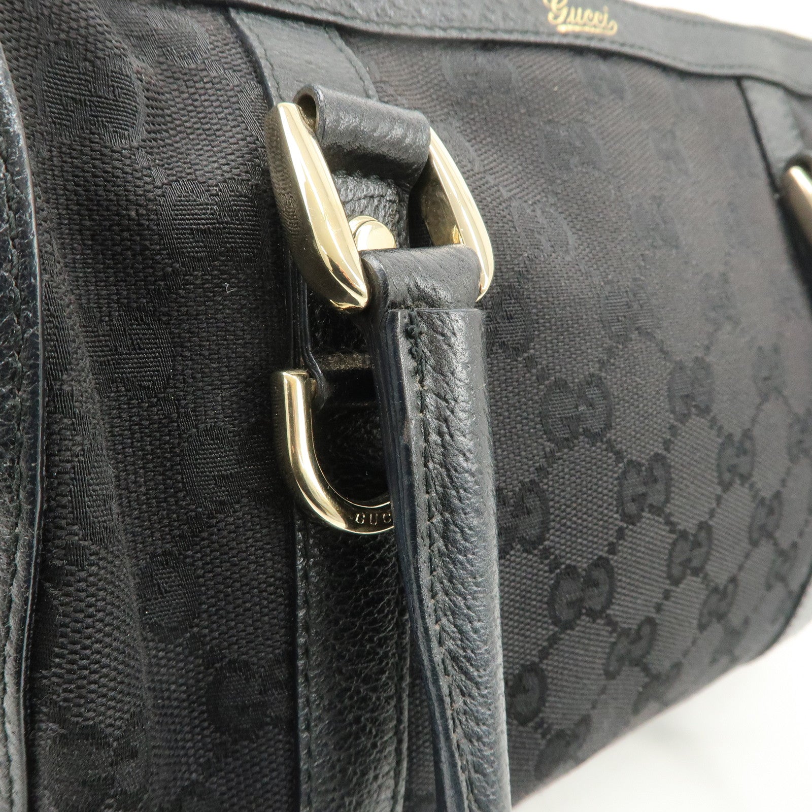 GUCCI Abbey GG Canvas Leather Boston Bag Hand Bag Black 130942 Used