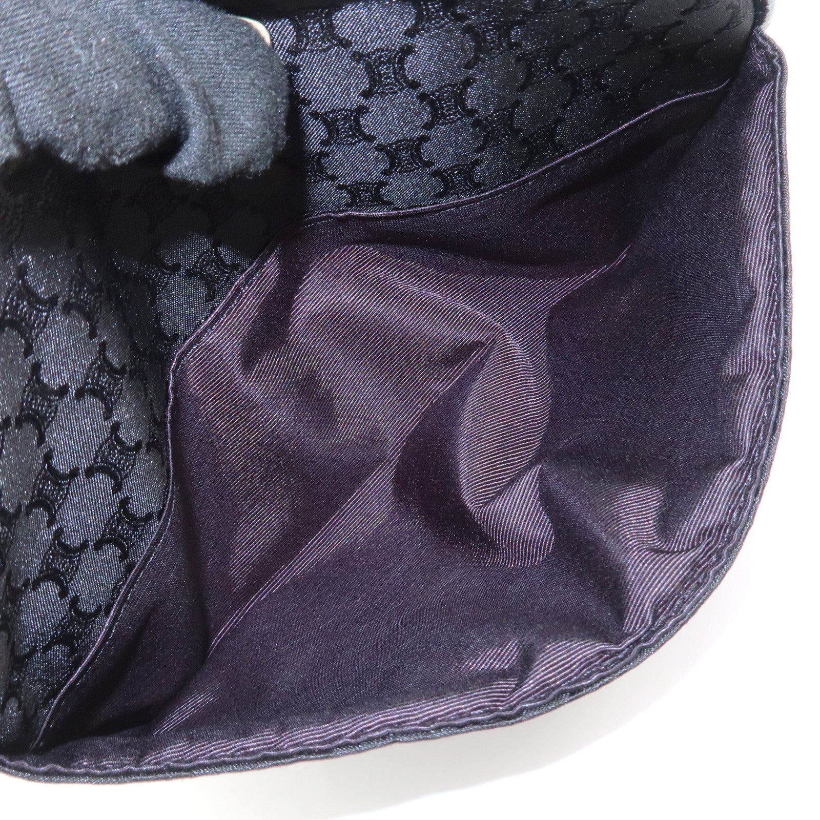 CELINE Macadam Nylon Cosmetic Pouch Logo Plate Black