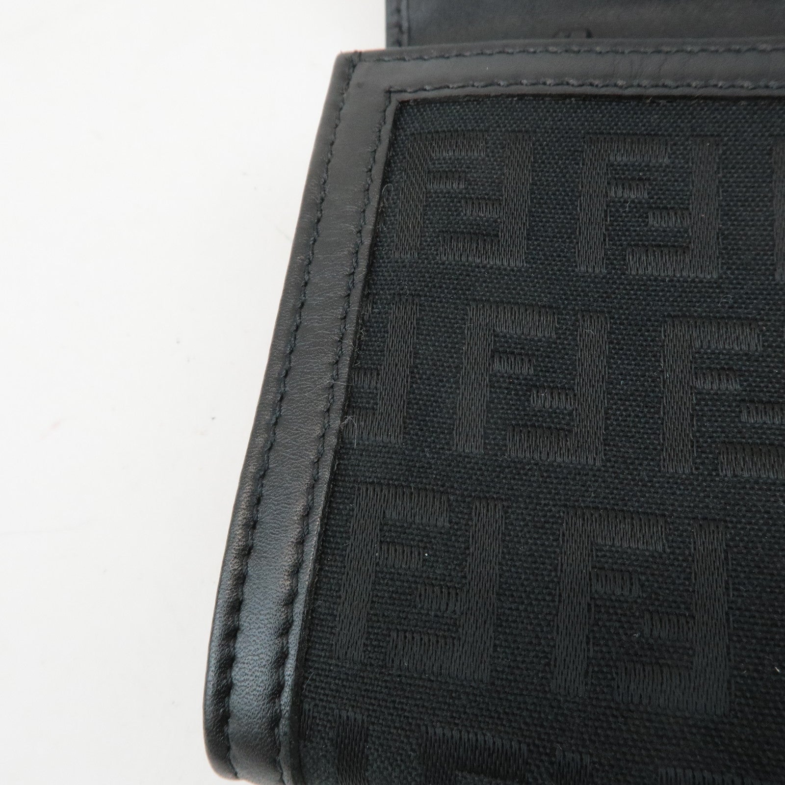 FENDI Zucchino Leather Canvas Bi-fold Long Wallet Black M0021 Used