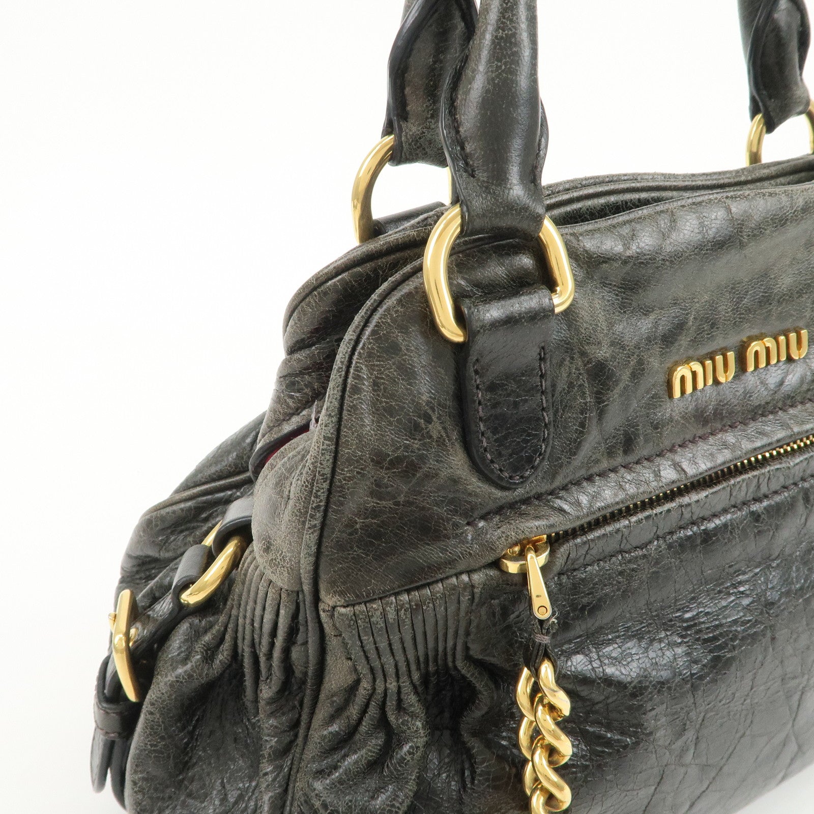 MIU MIU Logo Leather 2Way Bag Hand Bag Shoulder Bag Black