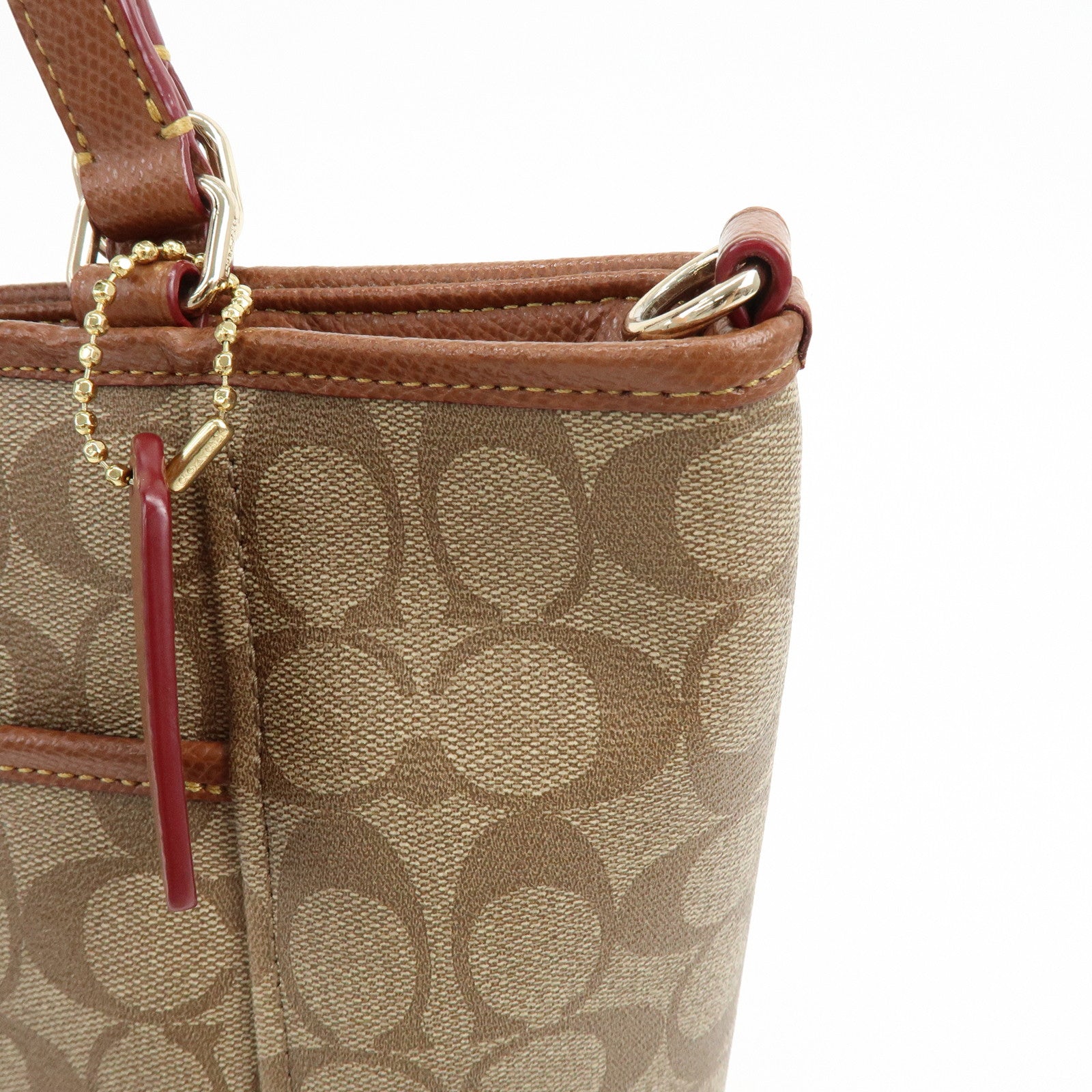 COACH Signature PVC Leather 2Way Shoulder Bag Tote Bag Beige Brown