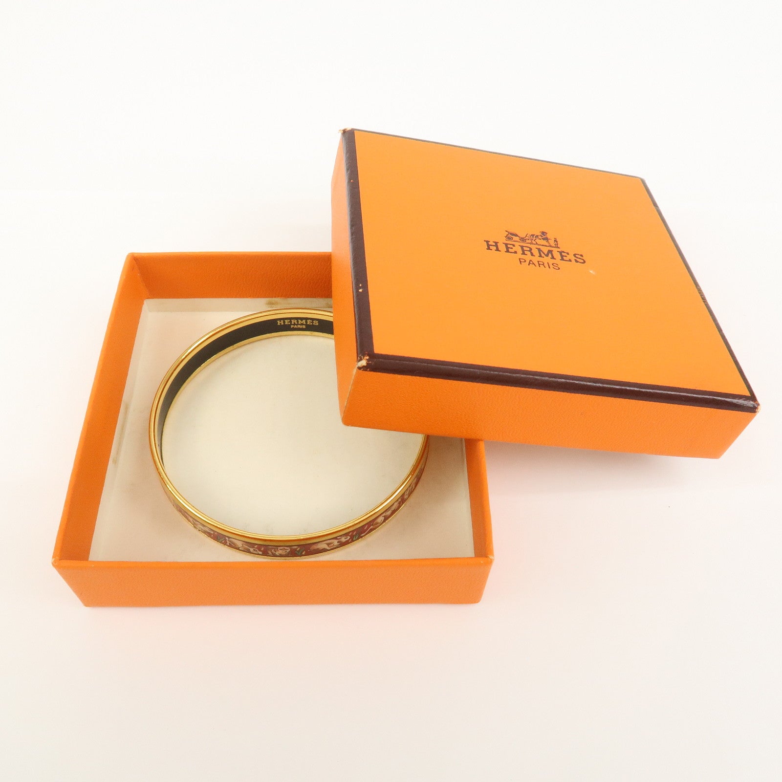 HERMES Email PM Gold Plated Bracelet Bangle Red