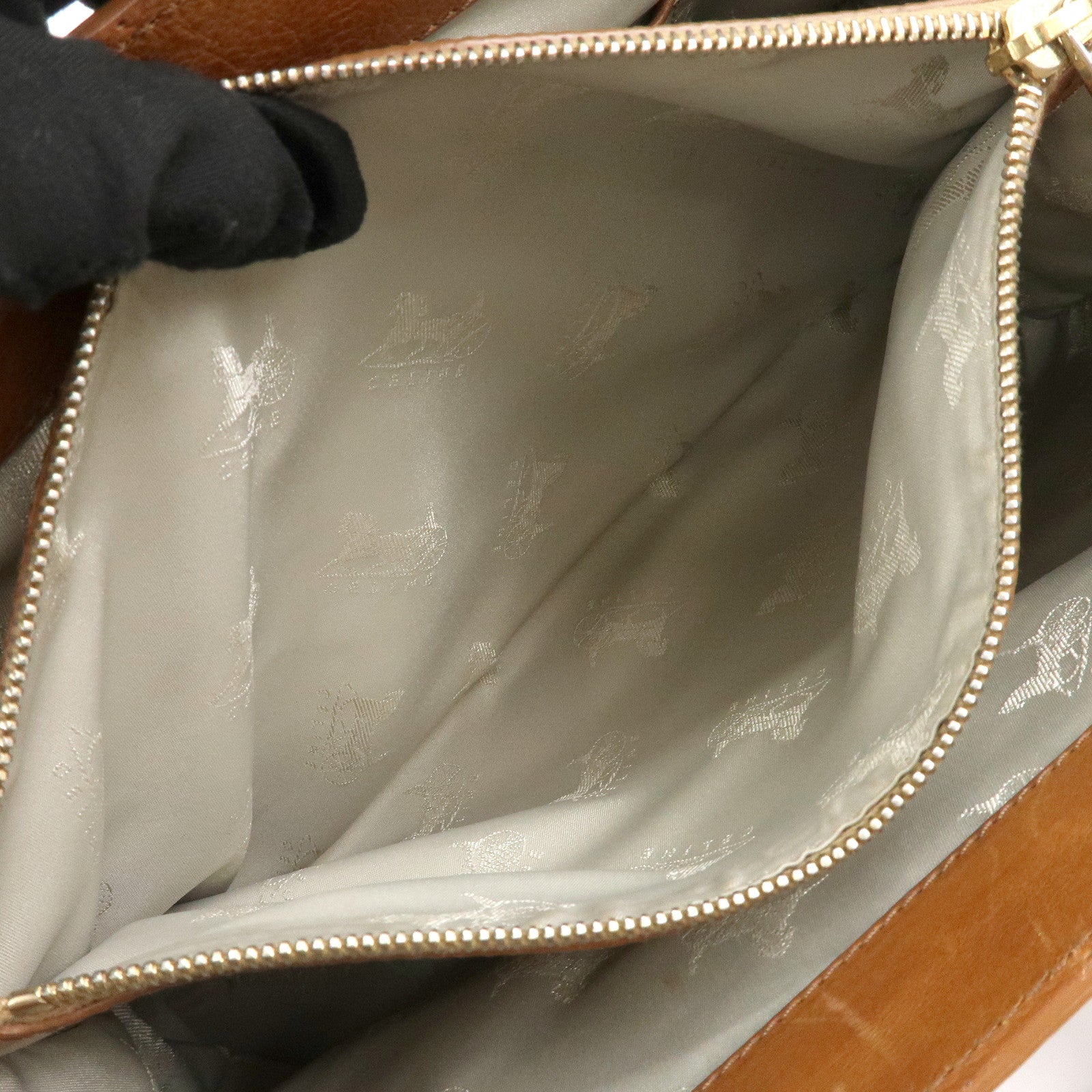 CELINE Logo Leather Boogie Bag Hand Bag Tote Bag Brown