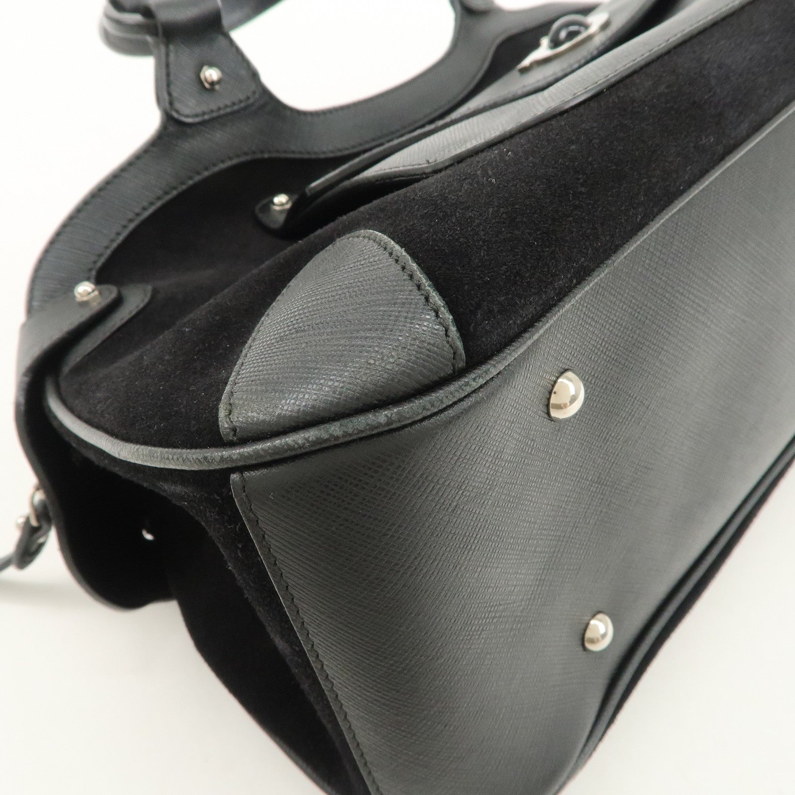 Ferragamo Gancini Leather Suede Hand Bag Black Used