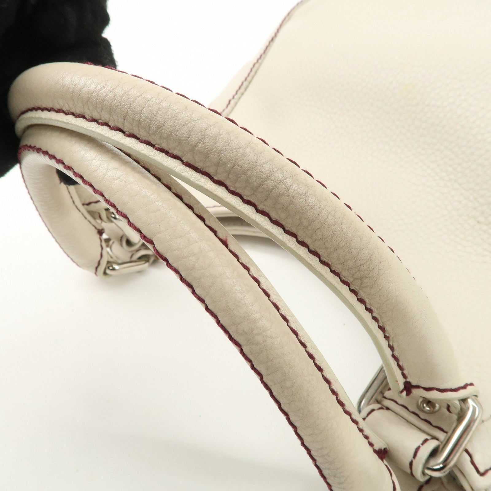 CHANEL Logo Calf Leather Fringe Tassel Shoulder Bag Hand Bag White A23055 Used