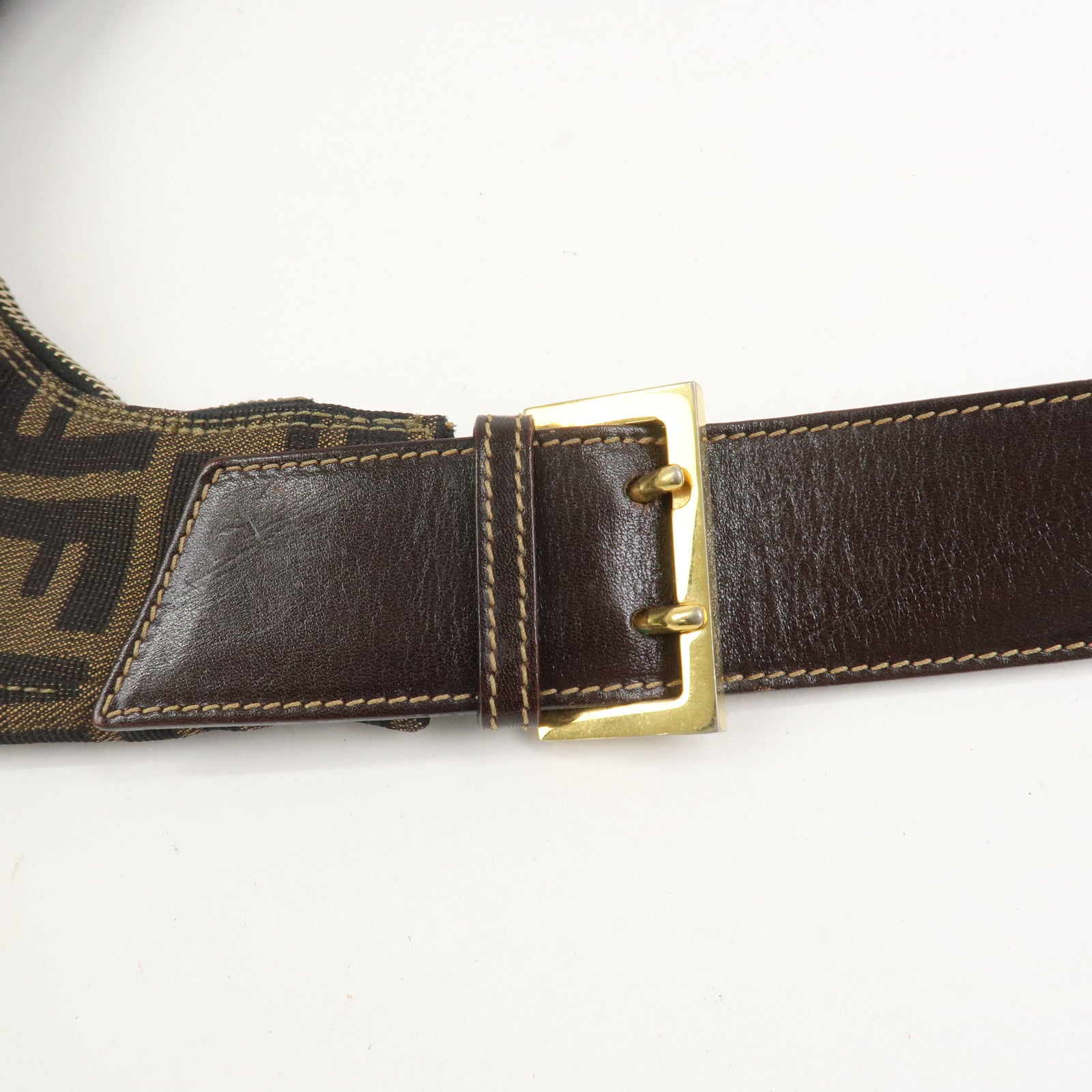 FENDI Zucca Canvas Leather Shoulder Bag Hand Bag Brown Black