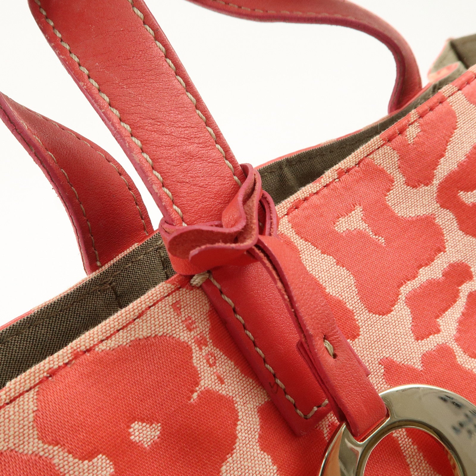 FENDI Canvas Leather Leopard Tote Bag Hand Bag Pink 8BH173