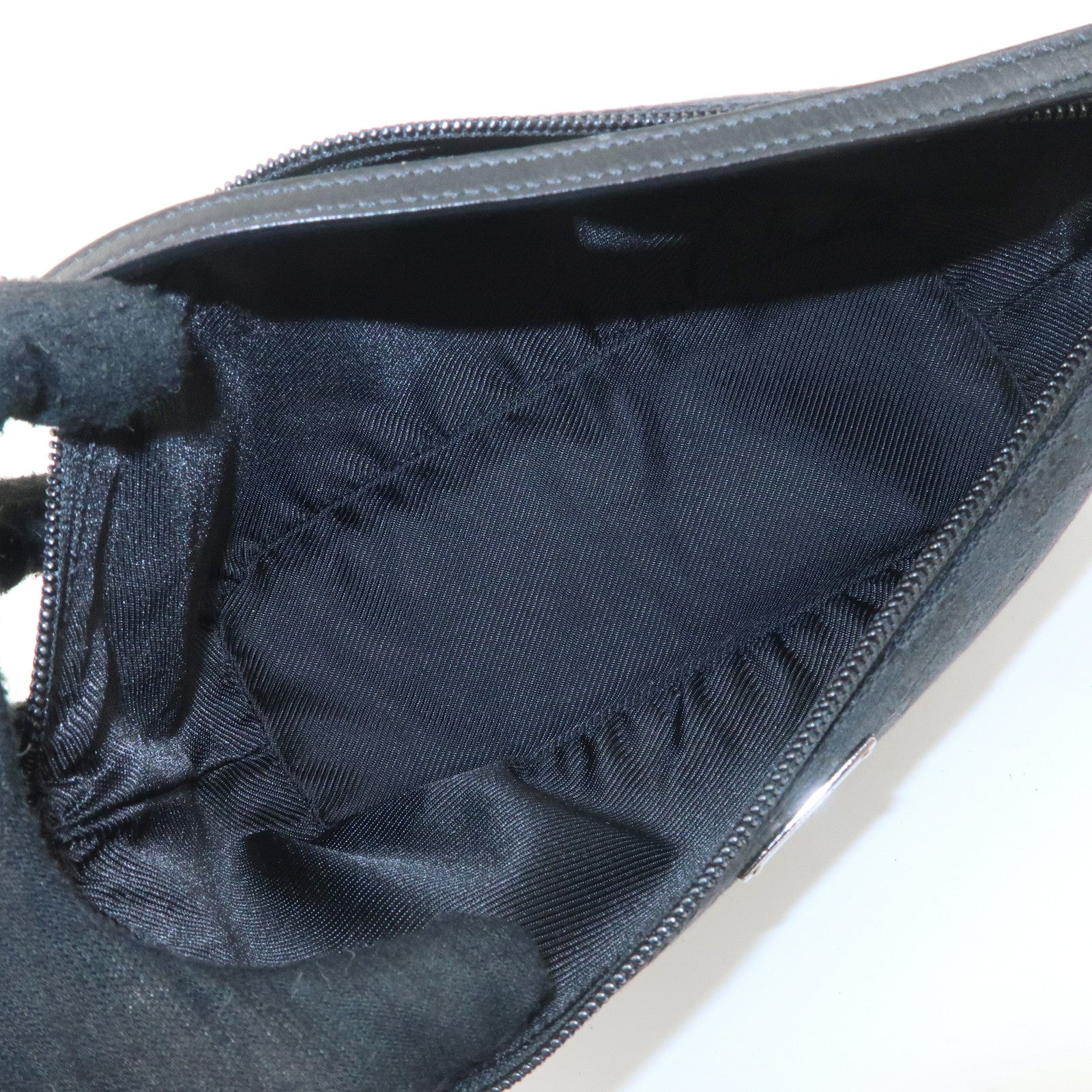 GUCCI Boat Bag GG Canvas Leather Hand Bag Black 07198 Used