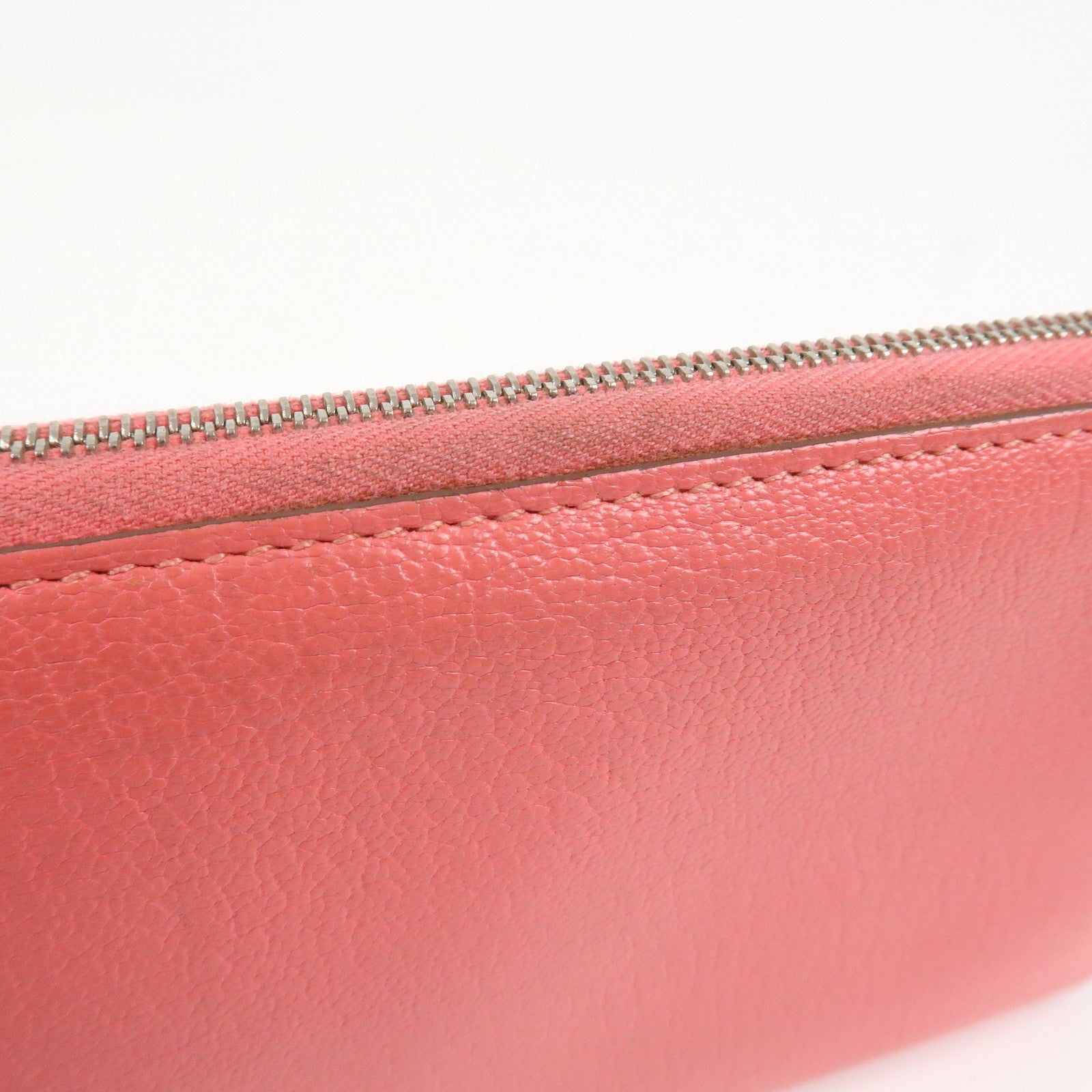 HERMES Evelyne Azap Leather 笆。P Stamped Round Zippy Long Wallet Pink