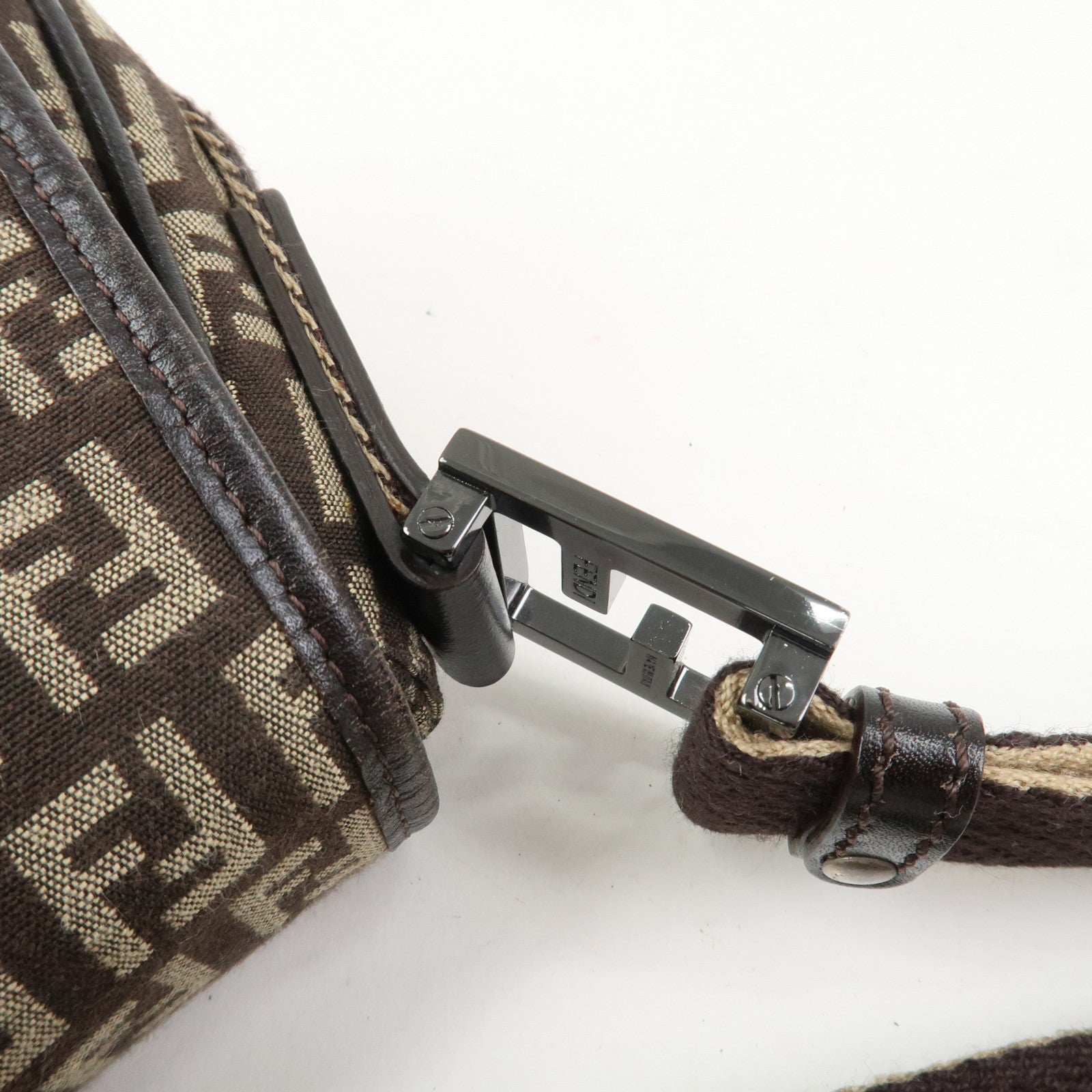 FENDI Zucchino Canvas Leather Shoulder Bag Crossbody Bag 8BR320