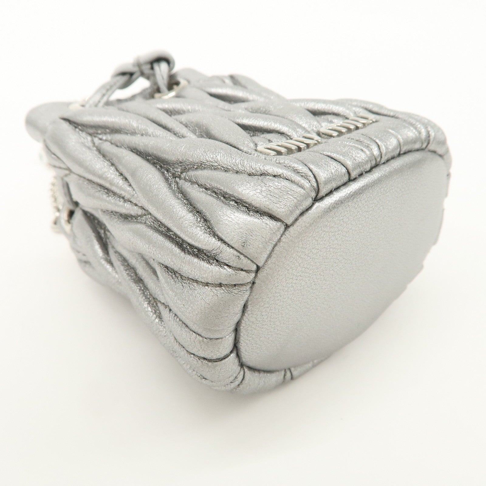 MIU MIU Matelasse Micro Baguette Chain Shoulder Bag Silver 5TT128