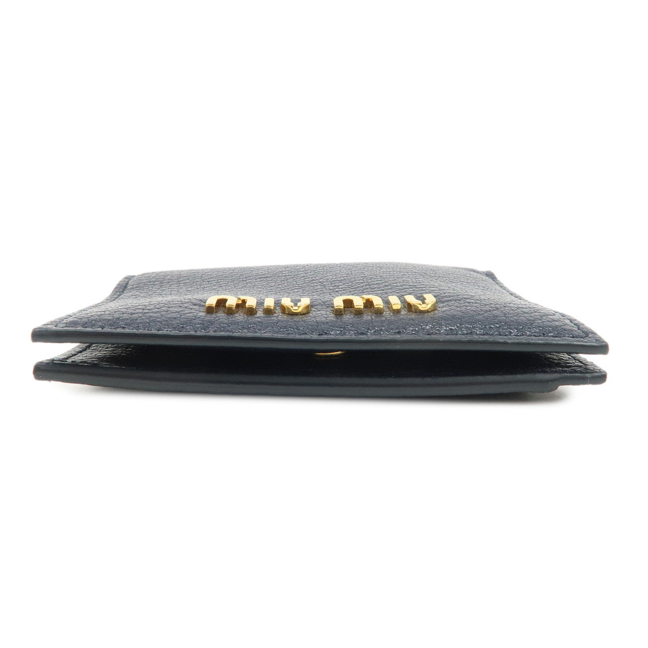 MIUMIU Logo Madras Leather Card Case Pass Case Navy 5MC320 Used