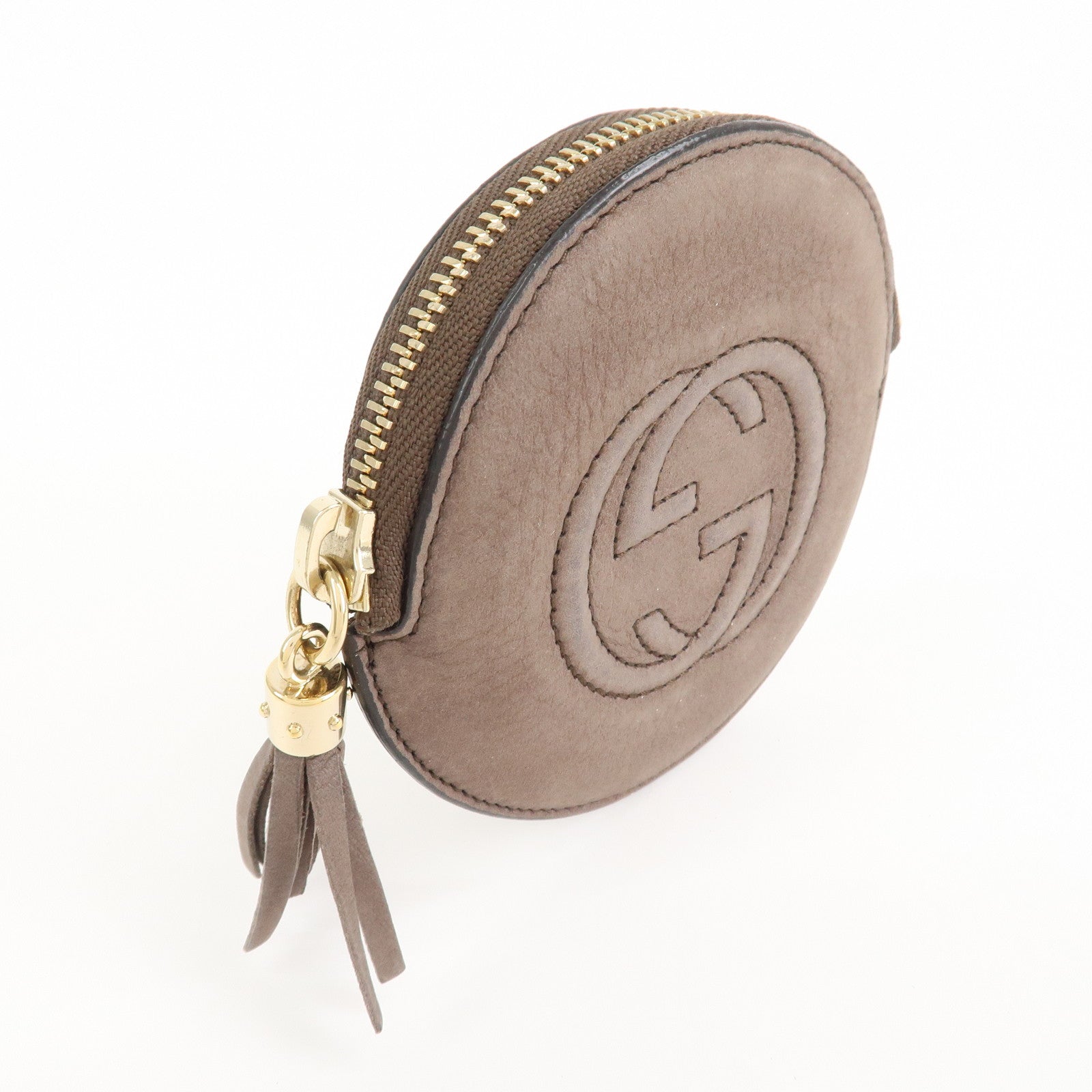 GUCCI Interlocking G Leather Coin Case Tassel Charm Beige 337946 Used