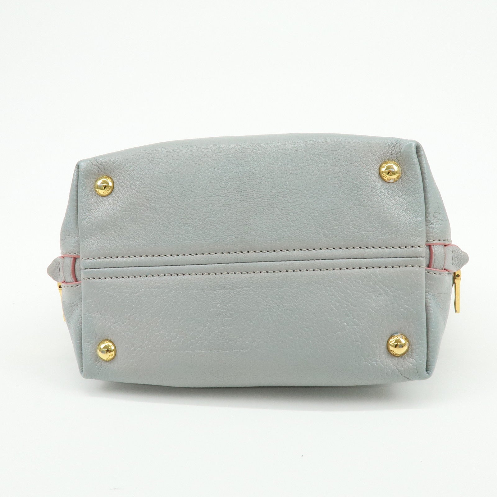 MIU MIU Madras Leather 2Way Bag Hand Bag Gray Pink 5BA003