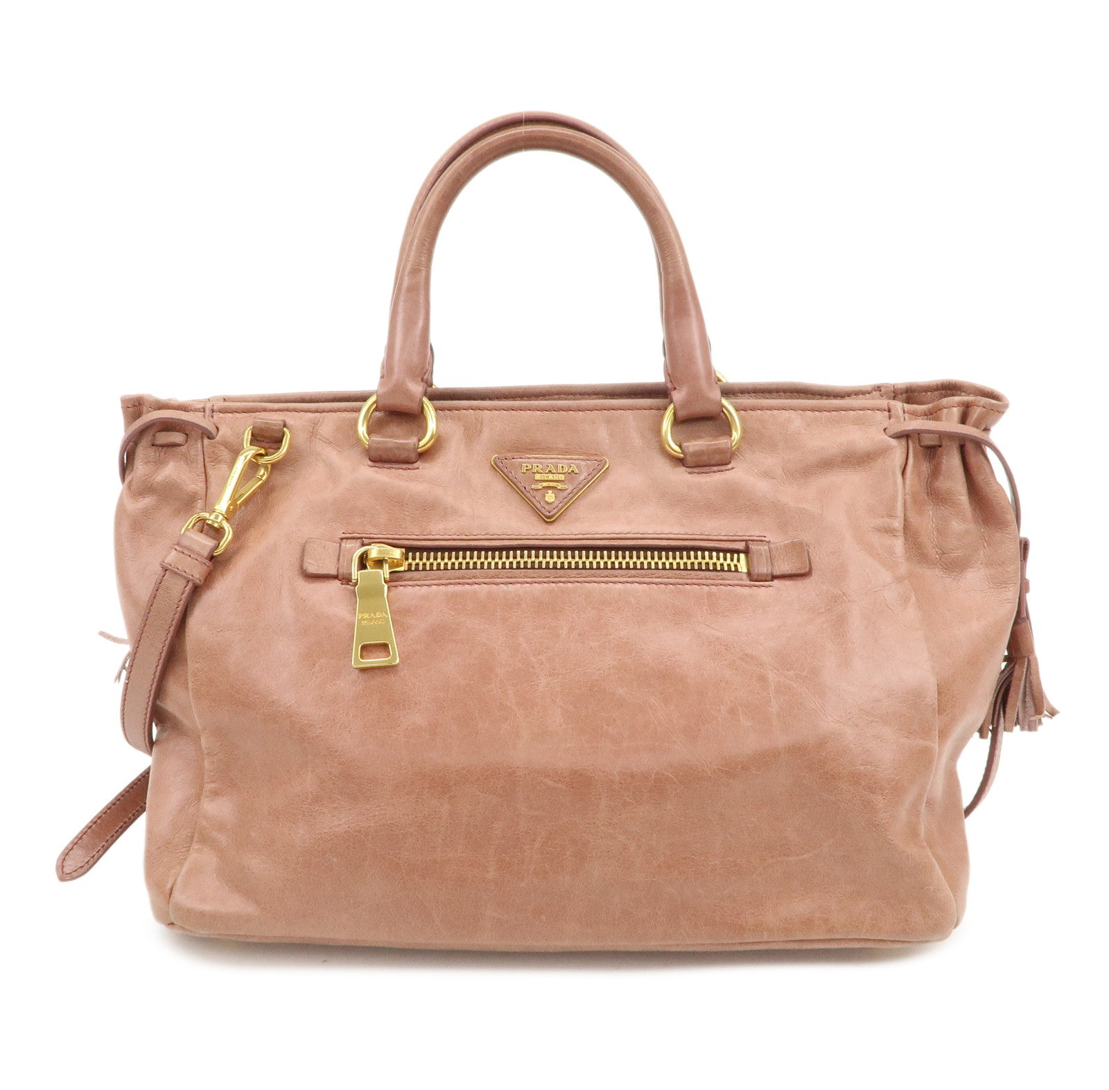 PRADA Triangle Logo Leather 2Way Shoulder Bag Hand Bag Pink BN1921