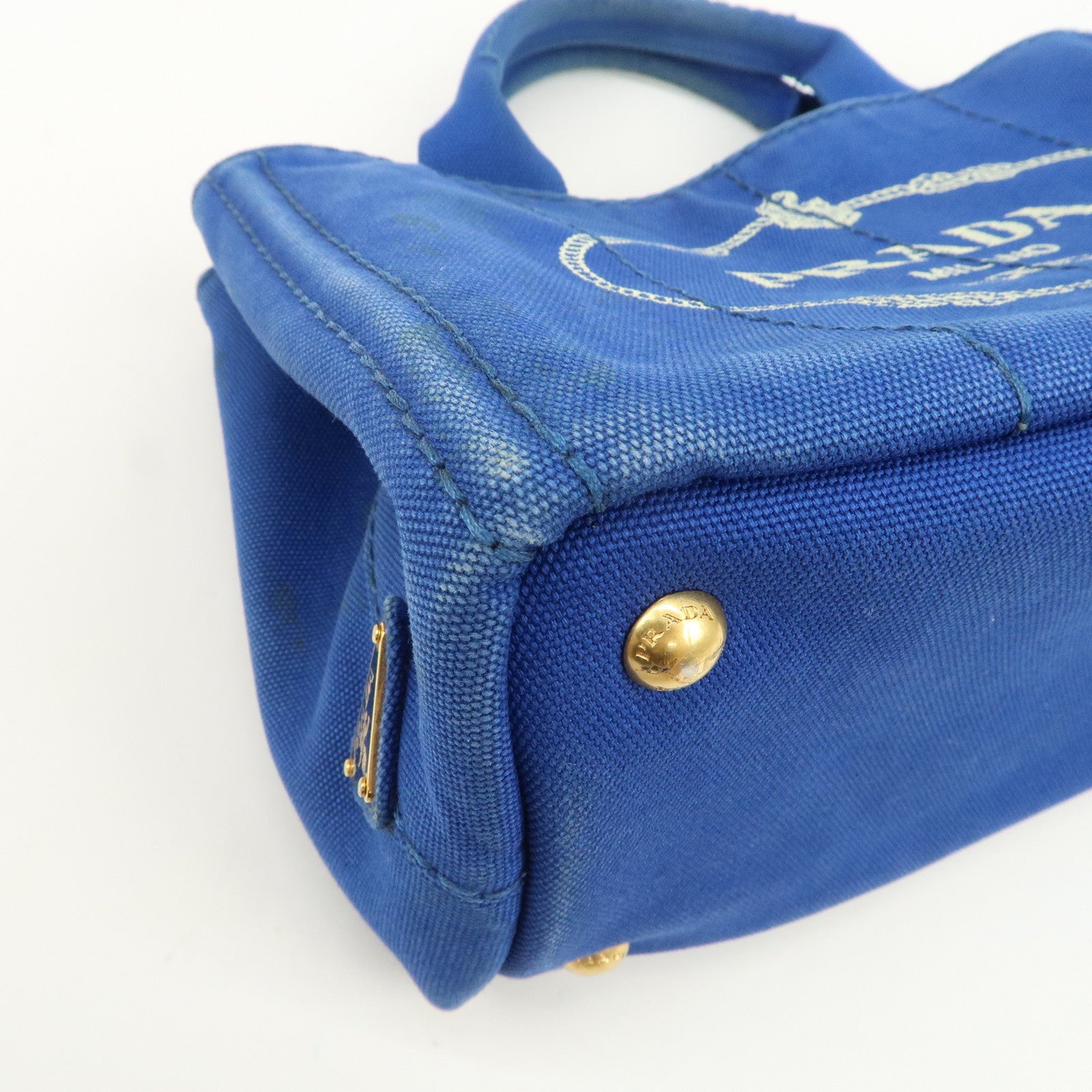 PRADA Logo Canapa Mini Canvas Hand Bag Tote Bag Blue BN2439