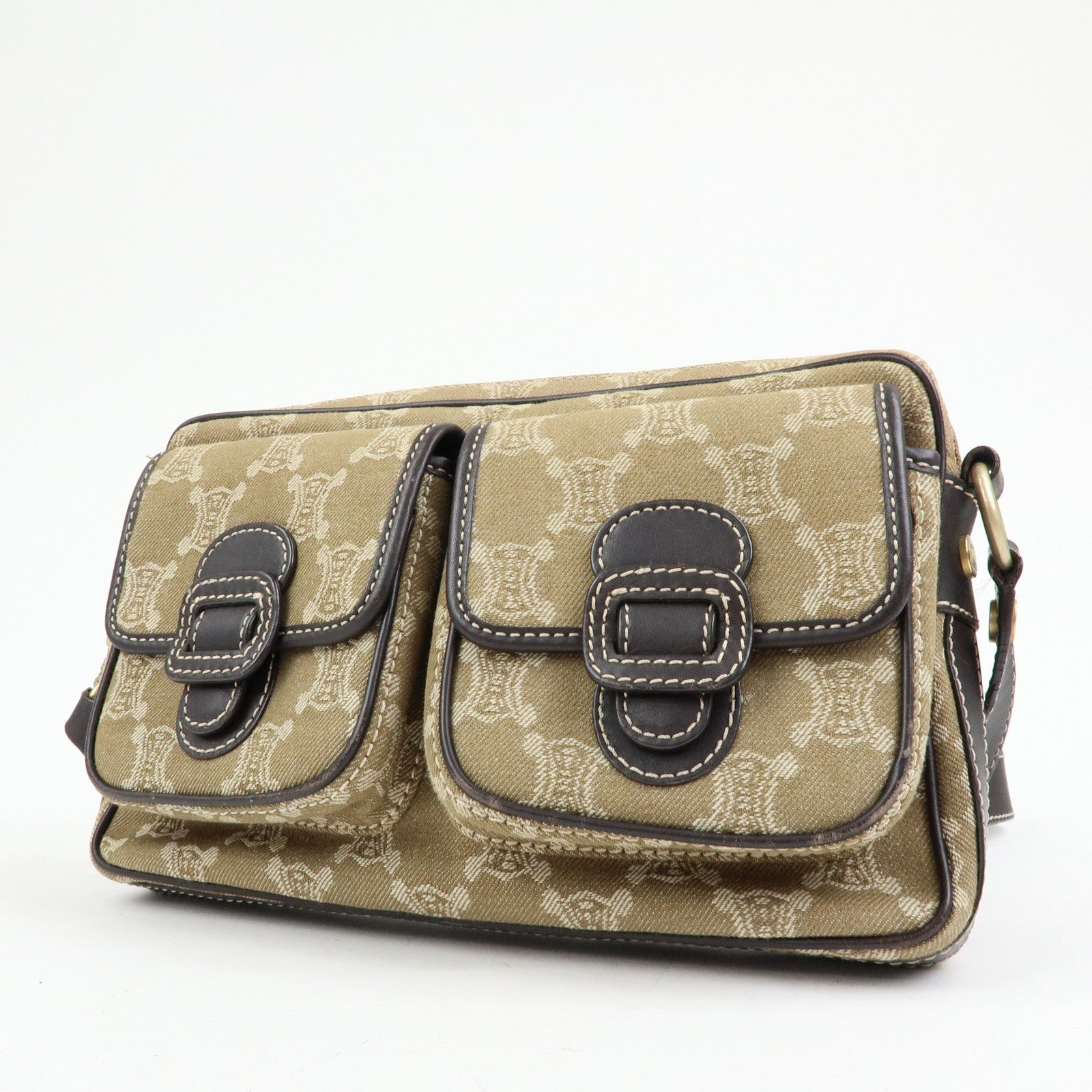 CELINE Macadam Canvas Leather Shoulder Bag Crossbody Bag Brown