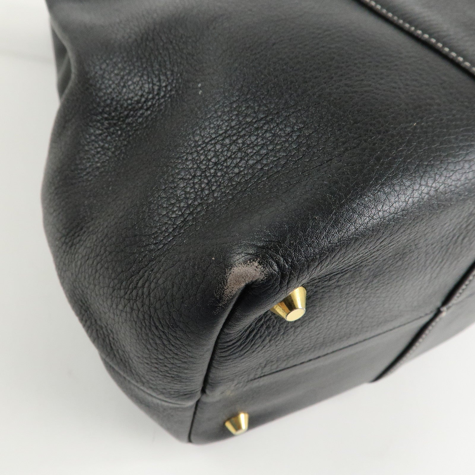 Christian Dior Leather CD Logo Drawstring Shoulder Bag Black Used