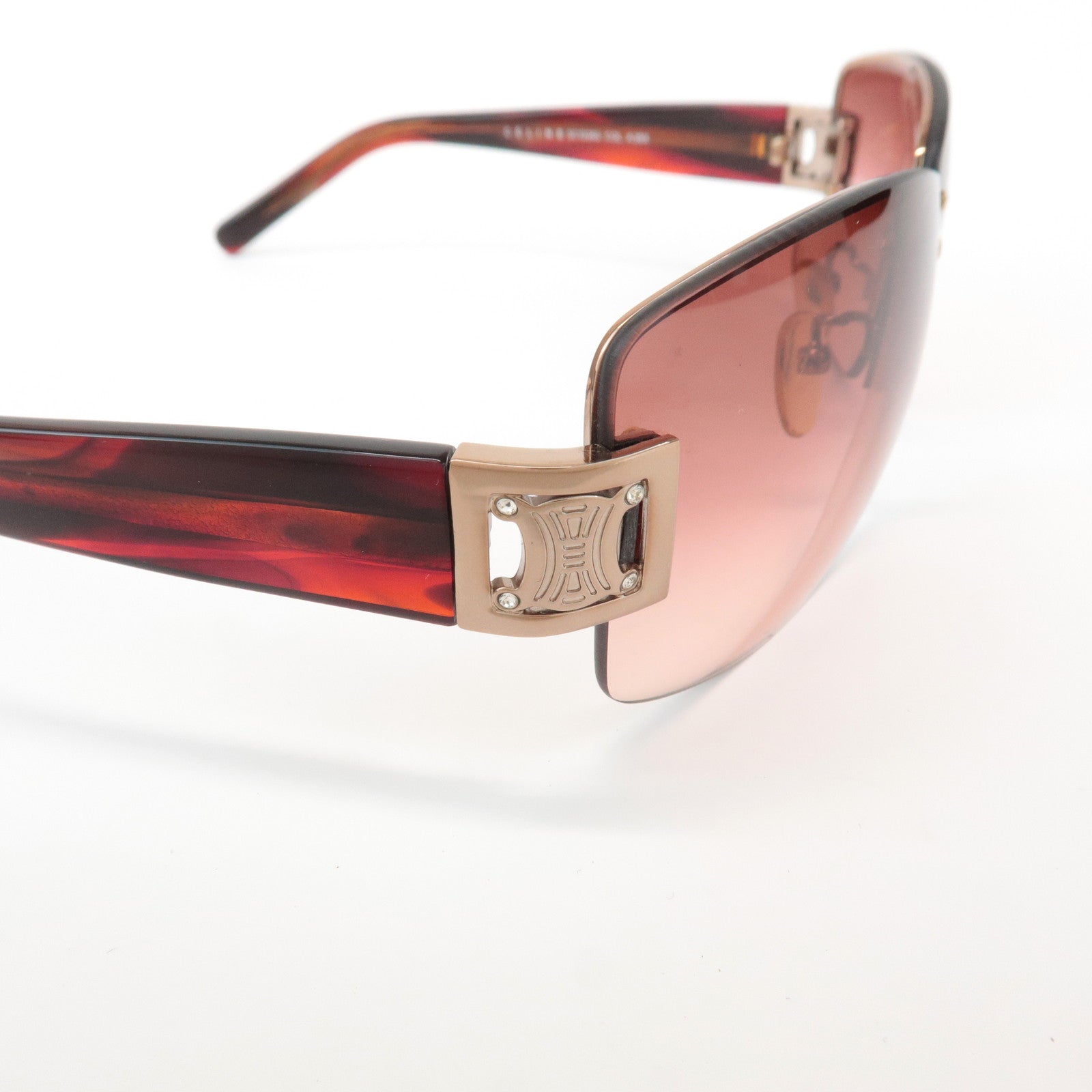 CELINE Plastic Sunglasses Red Silver SC1336S Used