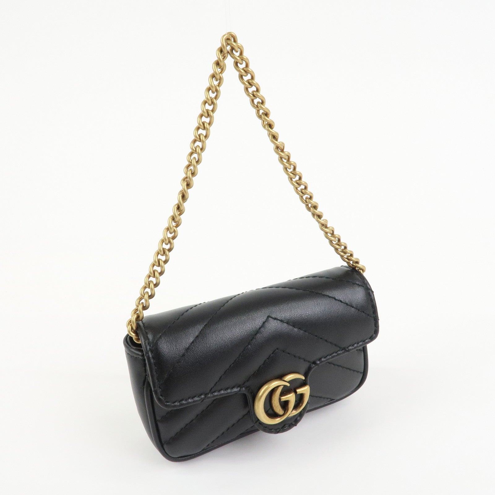 GUCCI GG Marmont Leather Chain Hand Bag Black 575161