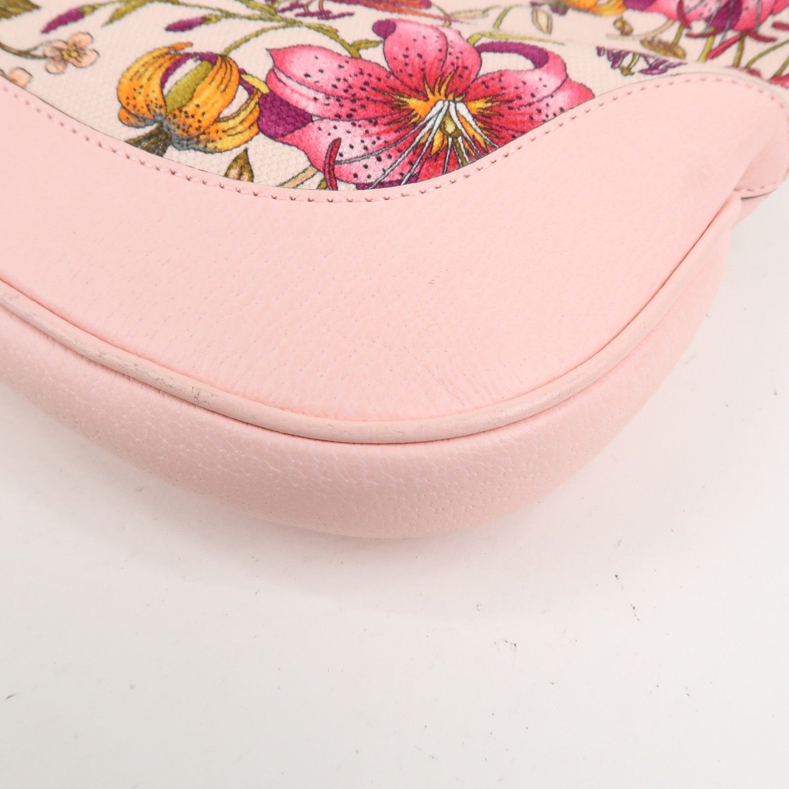 GUCCI New Jackie Flora Canvas Leather Shoulder Bag Hand Bag Pink 550152