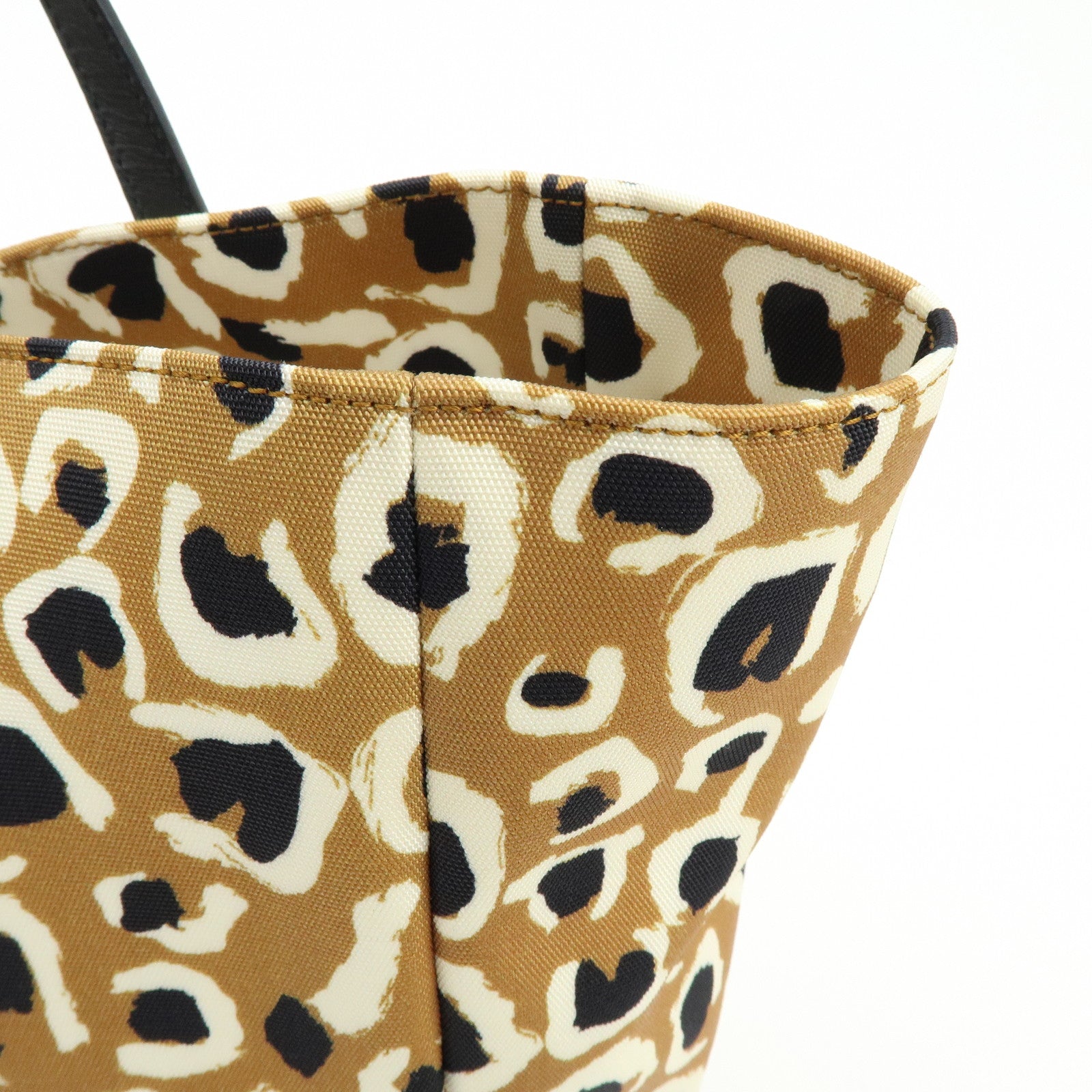 GUCCI Leopard Canvas Leather Tote Bag Hand Bag Beige Black 282439
