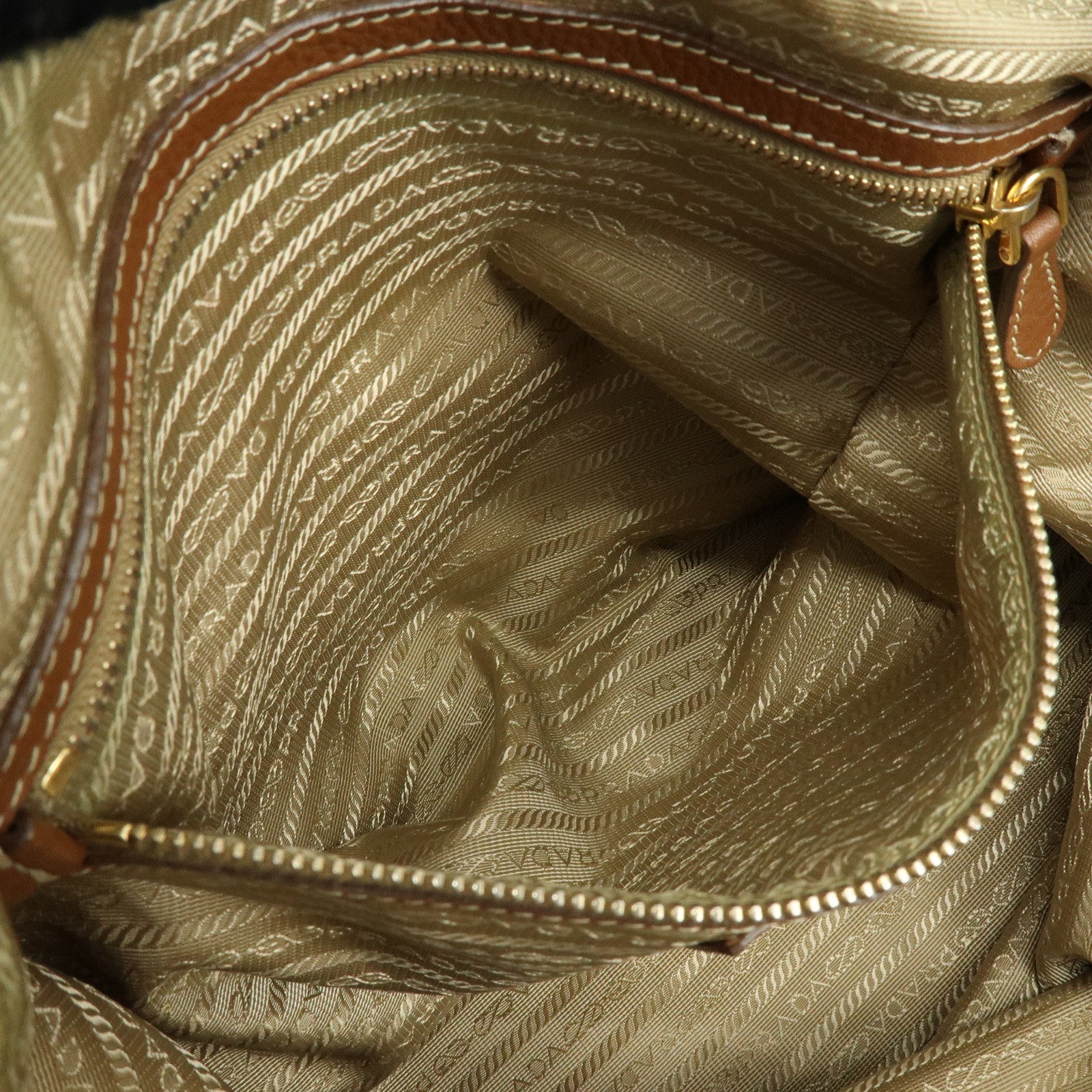 PRADA Canvas Leather Tote Bag Shoulder Bag Camouflage Brown Khaki