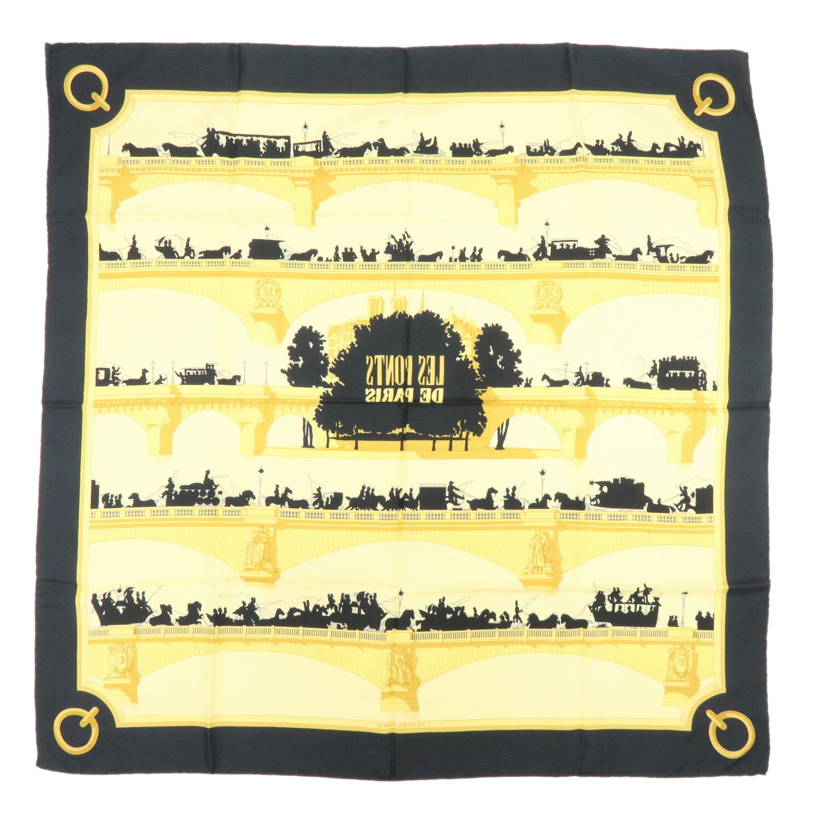 HERMES Carre 90 100% Silk LES PONTS DE PARIS Scarf Moss Green