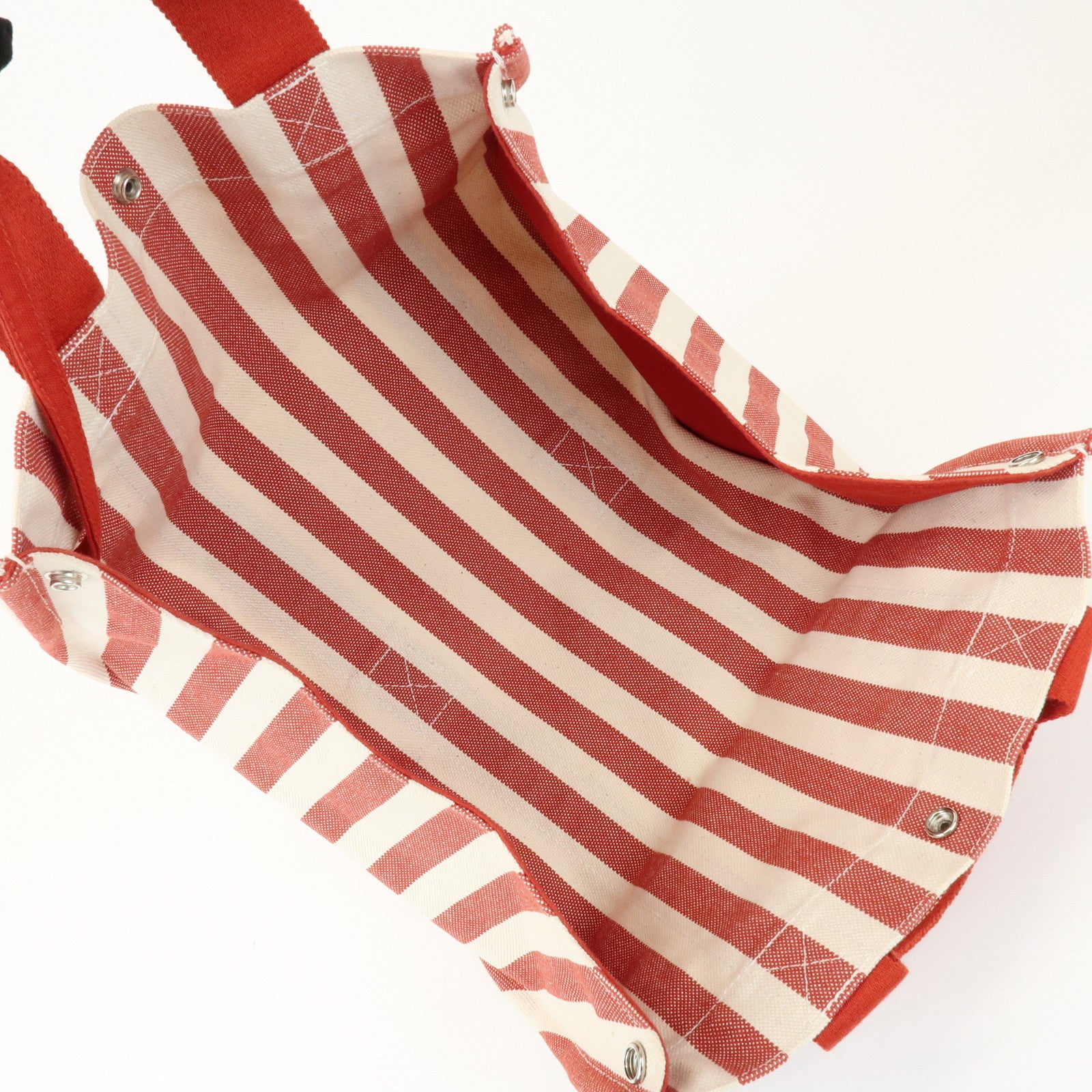 HERMES Canvas Cannes PM Tote Bag Hand Bag Red White